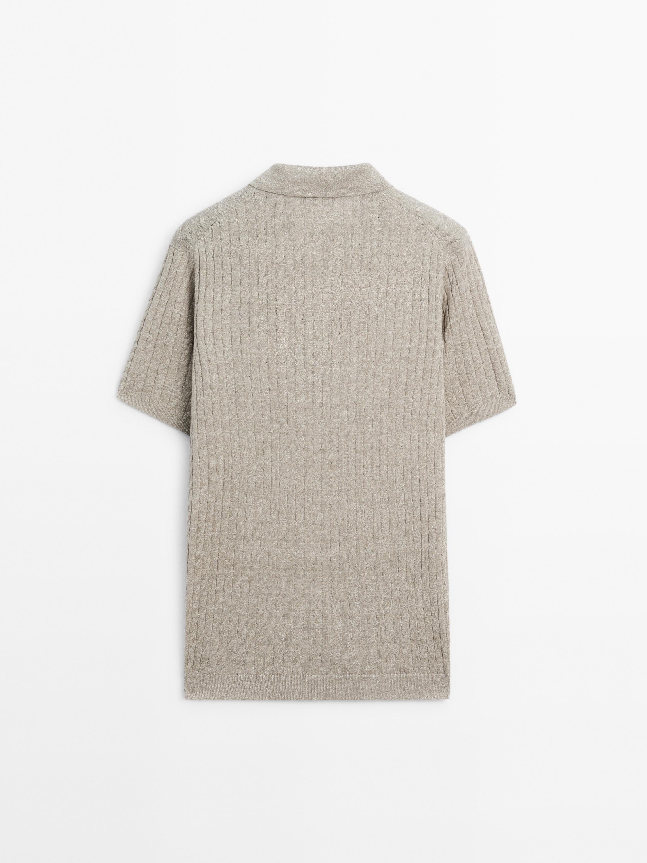 Cotton and linen blend knit polo sweater
