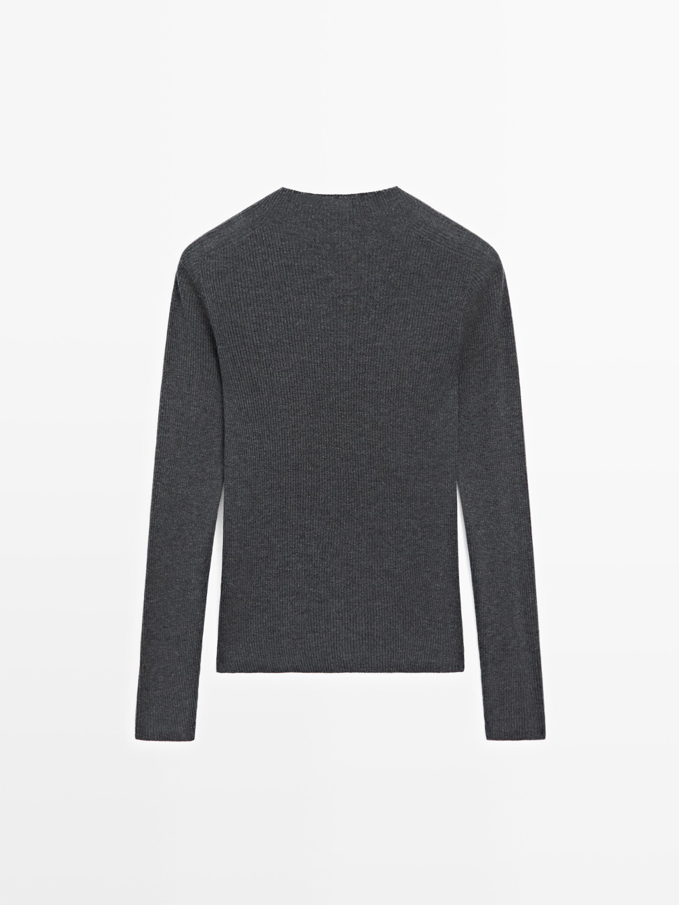 Ribbed knit mock turtleneck sweater — ANTHRACITE GREY