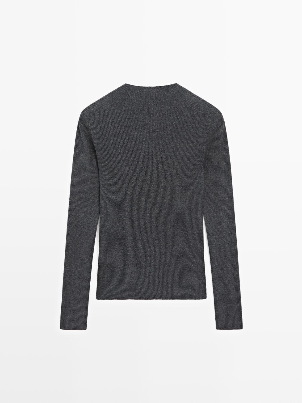 Mock turtleneck ribbed knit sweater — ANTHRACITE GREY