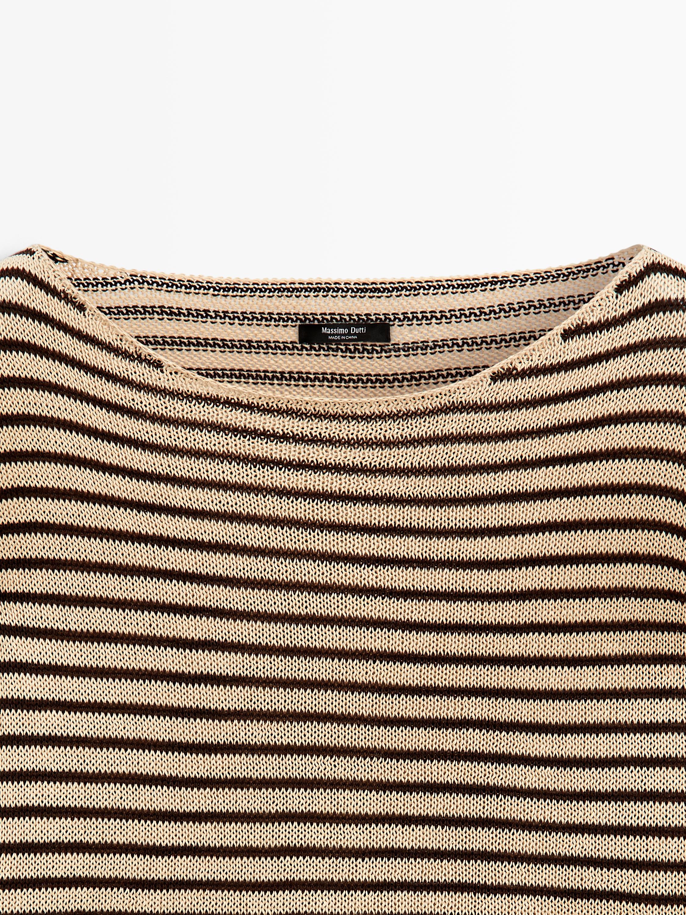 100% cotton striped knit sweater — OCHRE
