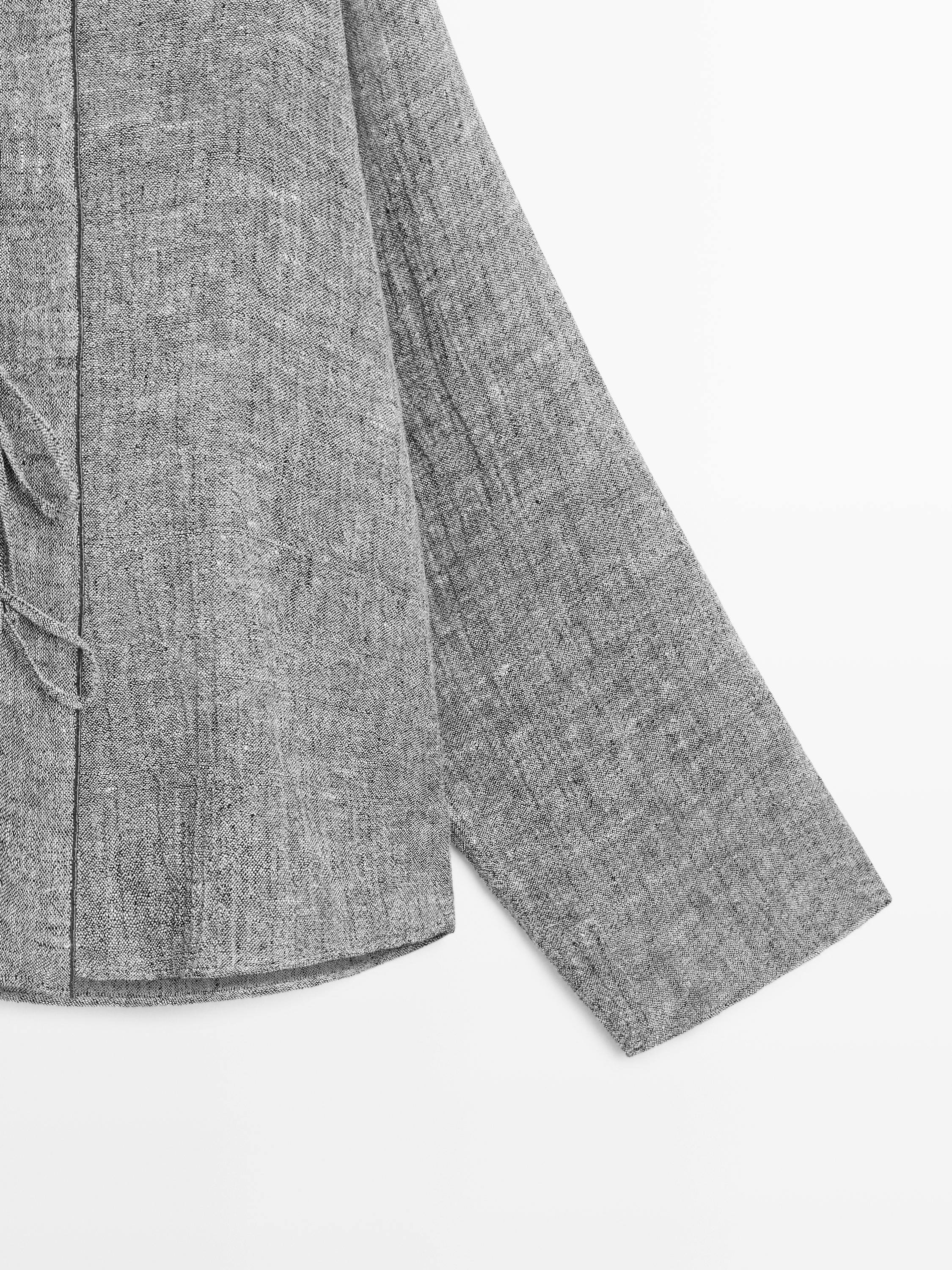 Linen blend blouse with tie details — 0-881