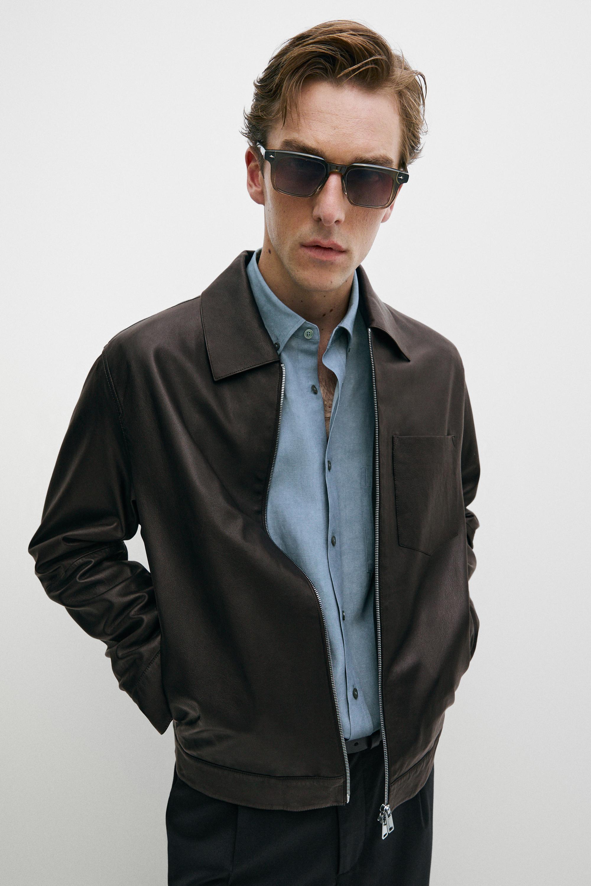Nappa leather jacket with pocket — BROWN