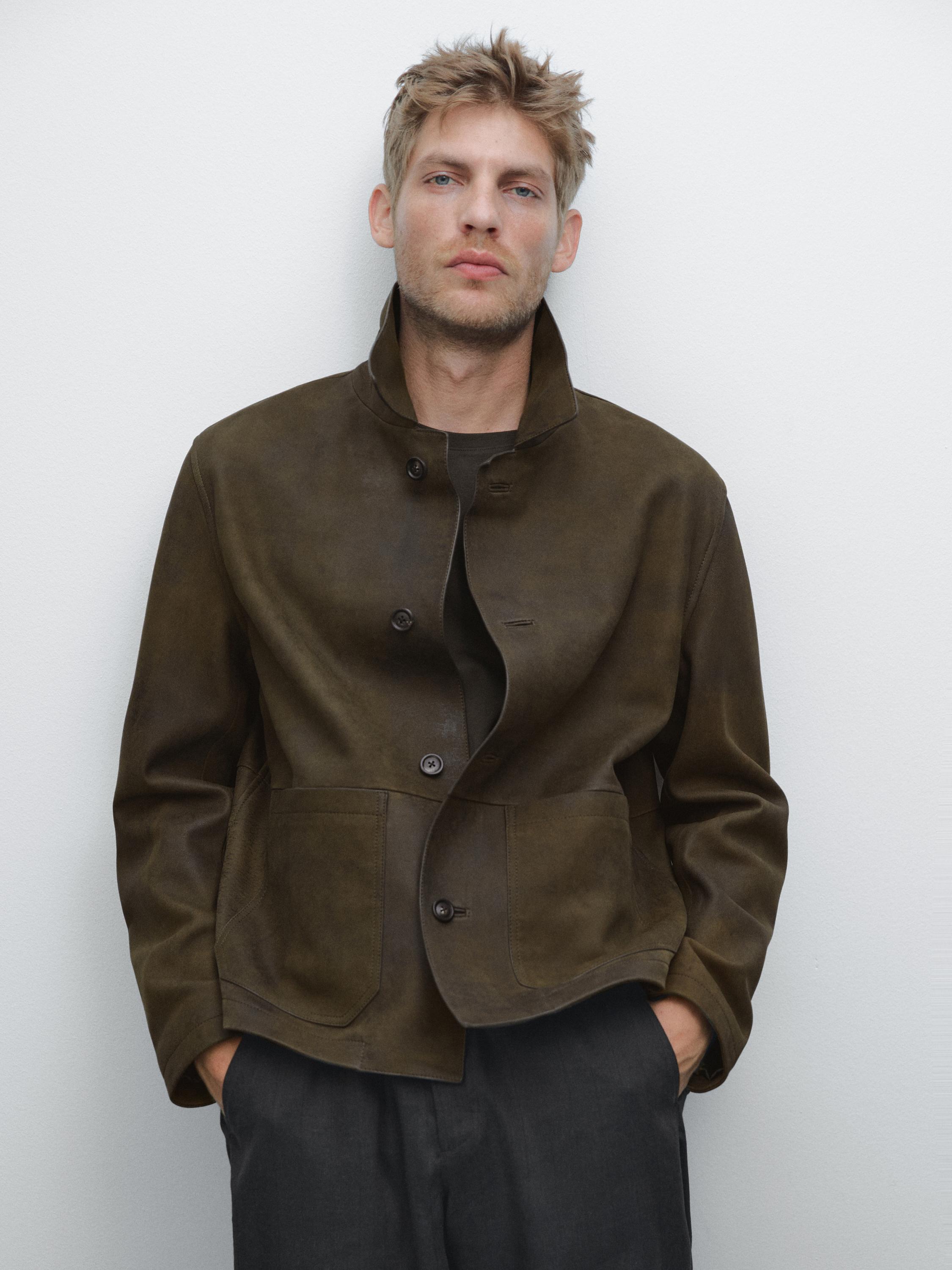 Distressed effect 100% sheepskin leather jacket
