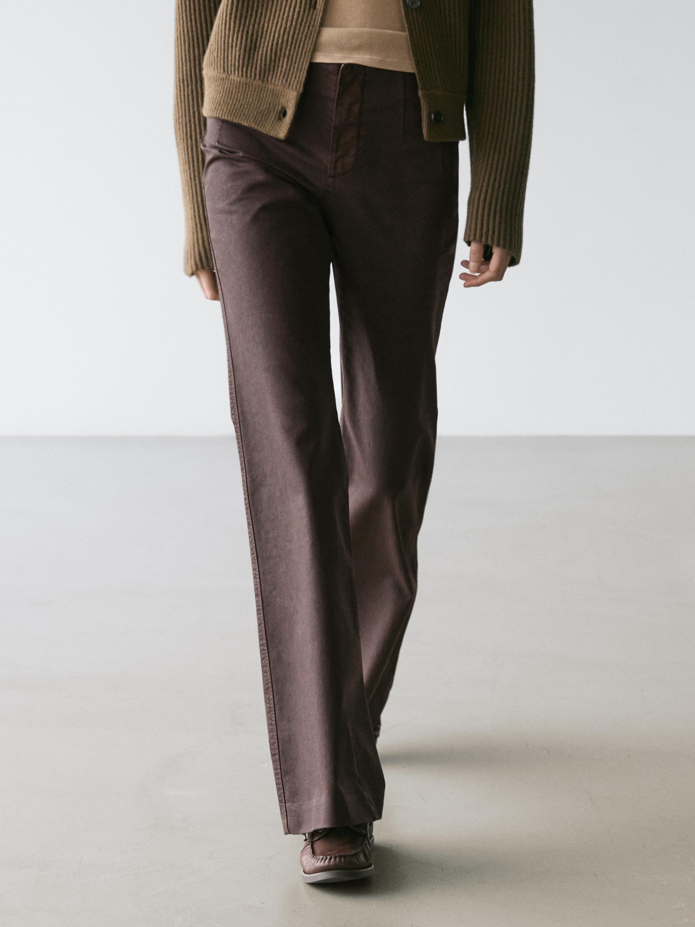Waxed flare fit trousers — PURPLE
