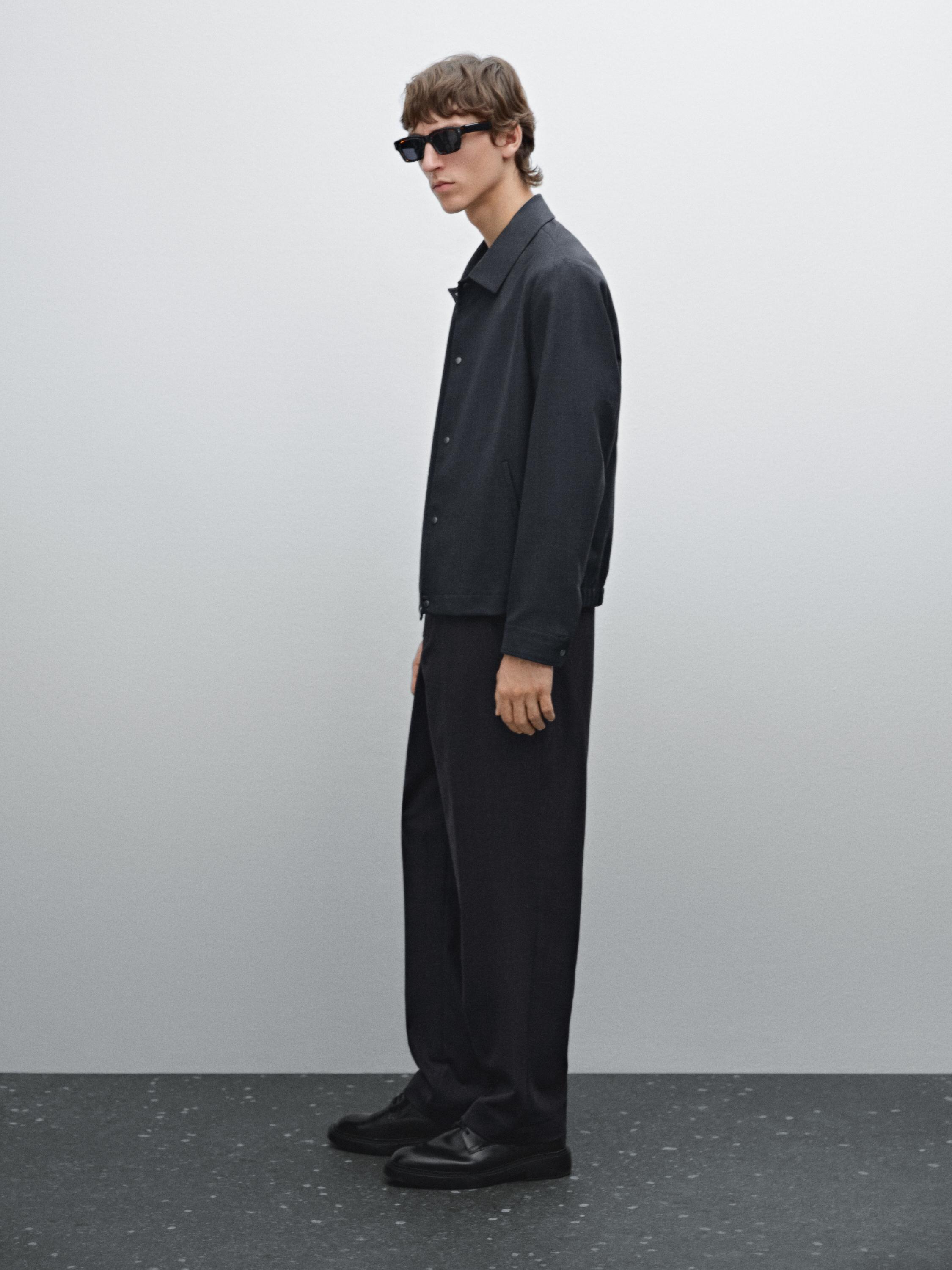 Regular fit striped wool blend trousers
