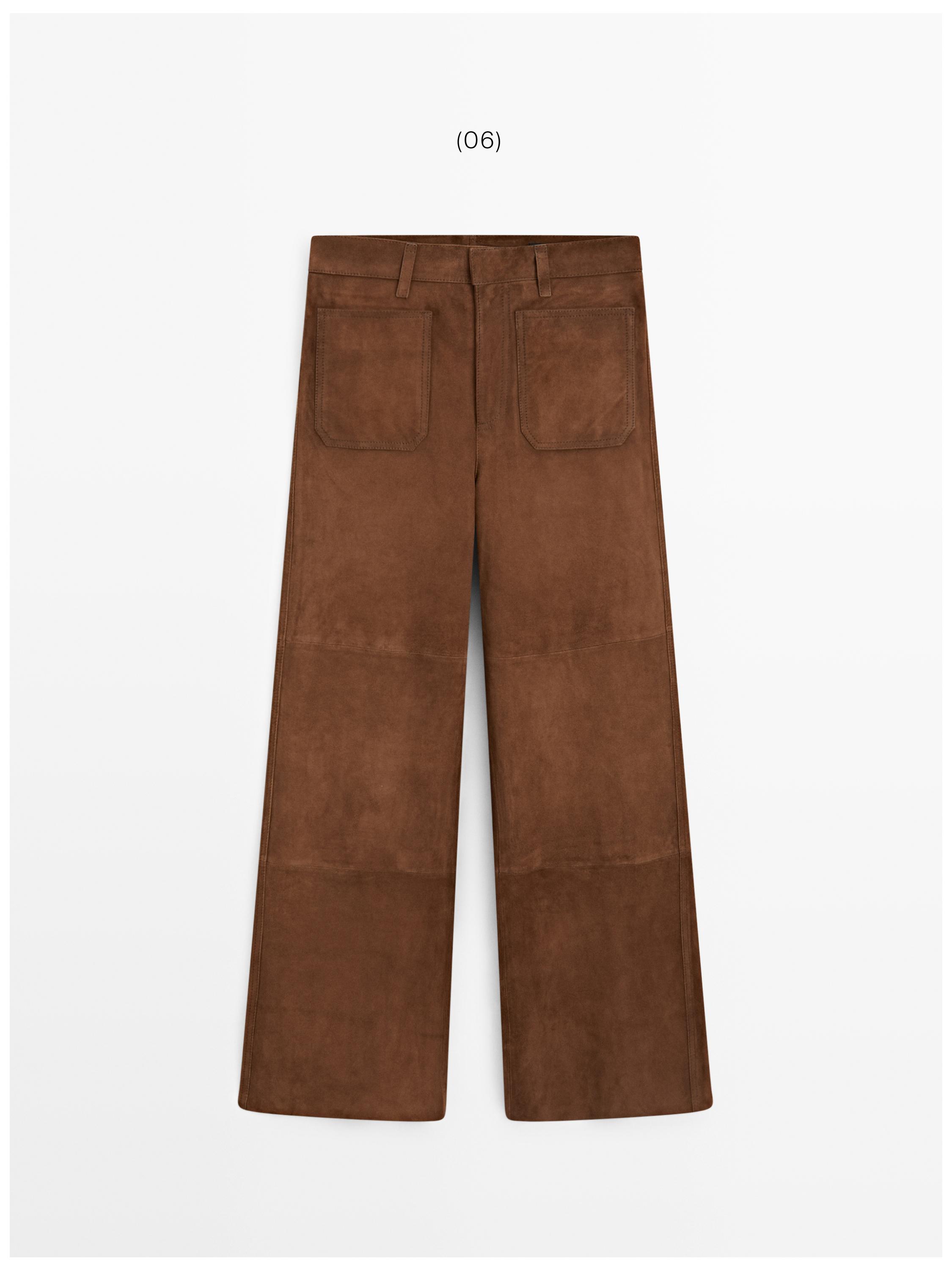 Cropped suede leather trousers with drawstrings — BROWN