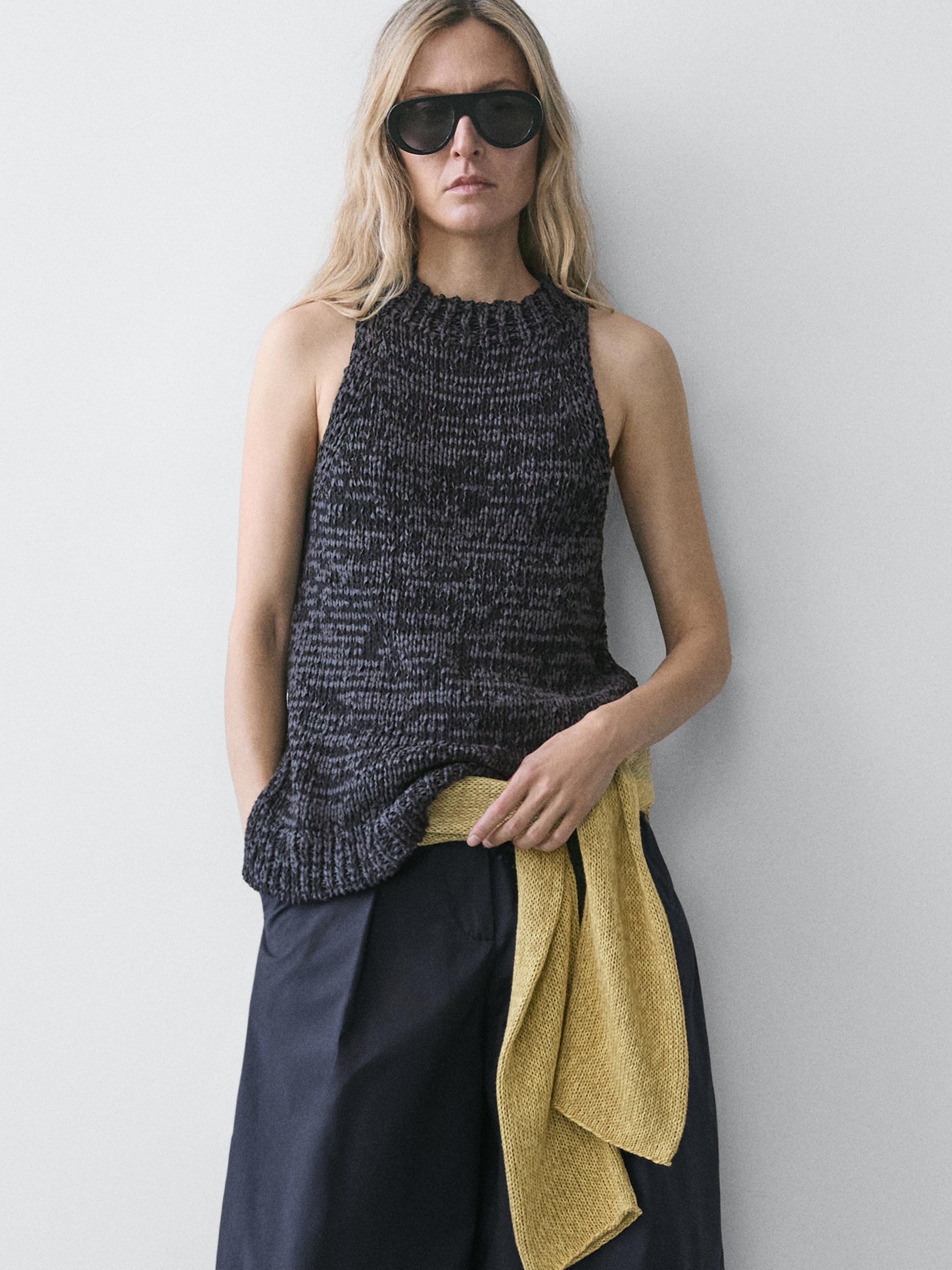 Flecked knit halter top