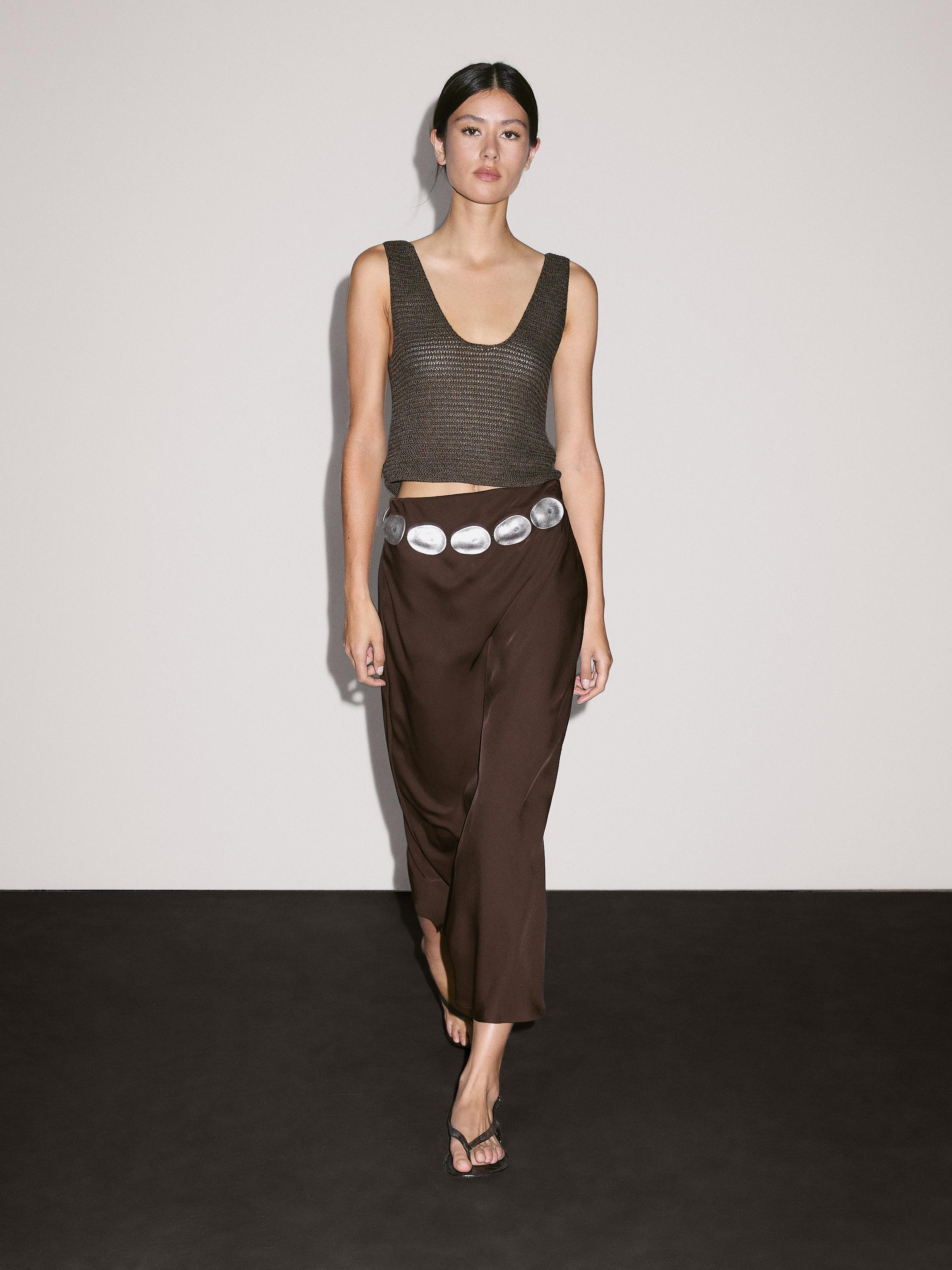 Flowing satin midi skirt