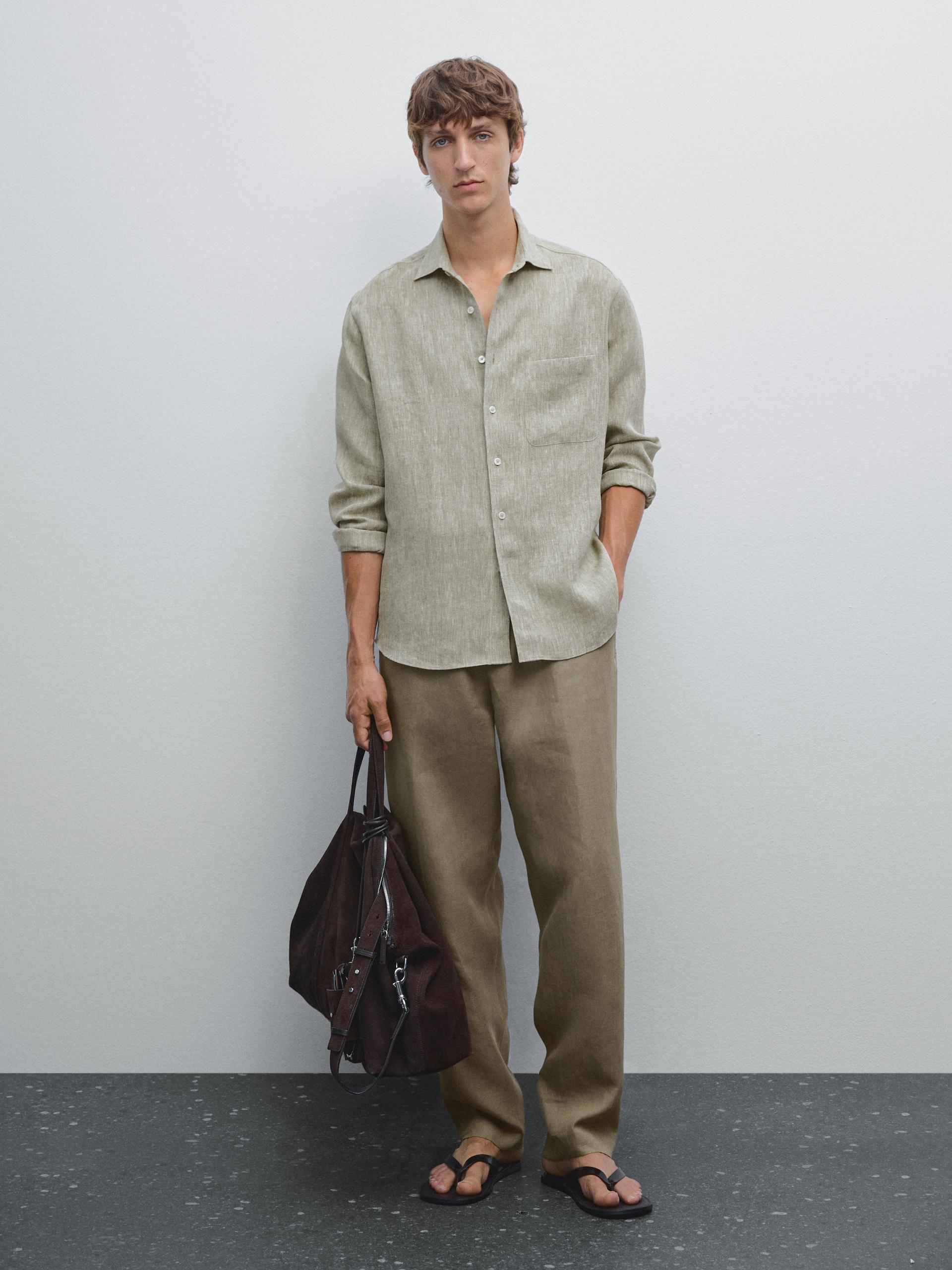 Camicia Con Tasca Regular Fit - Verde - L - Massimo Dutti - Maschile