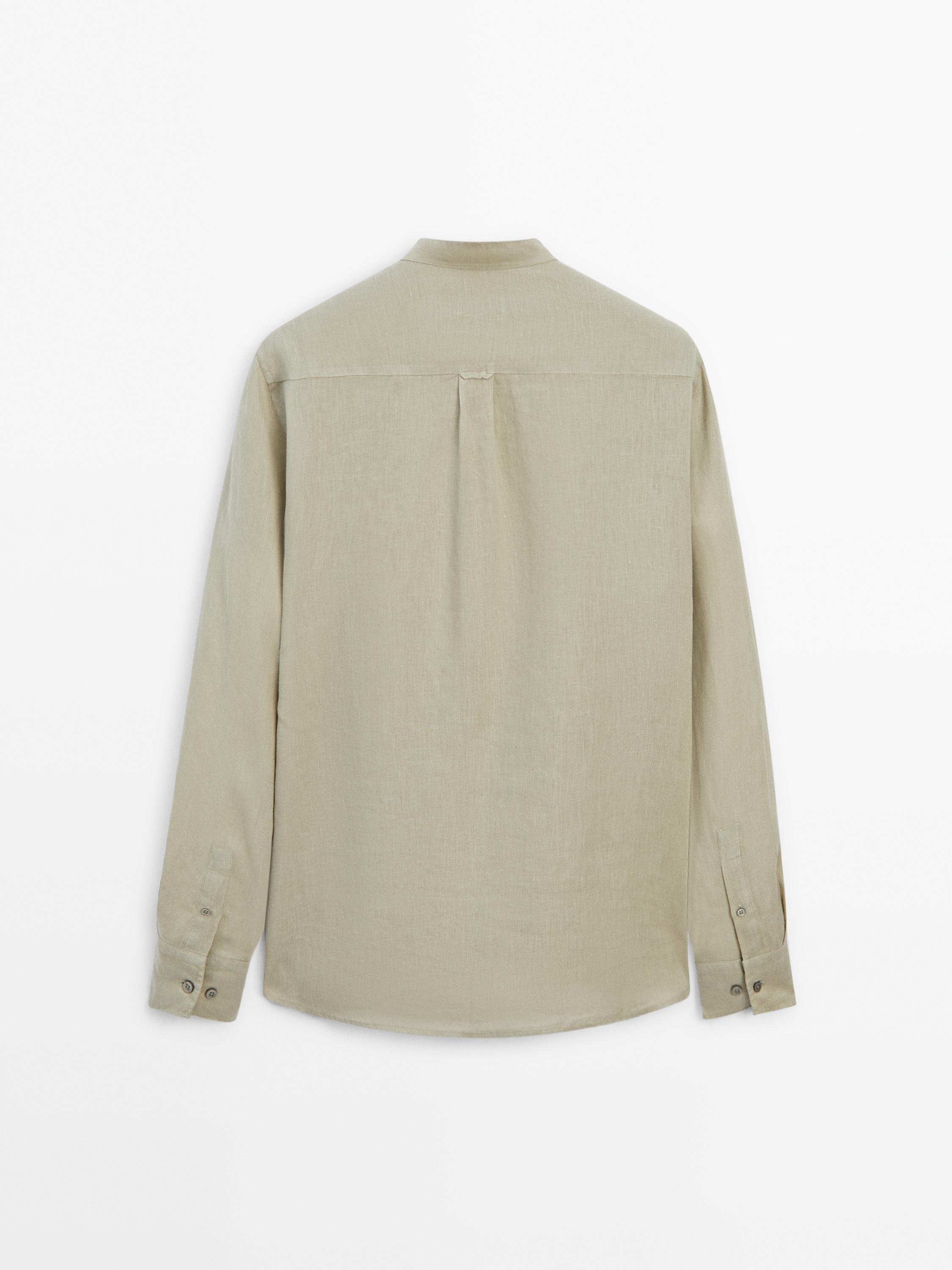 Regular-fit linen shirt with a stand collar
