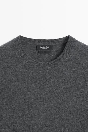 Knit 100% cashmere round neck sweater — MEDIUM GREY 9