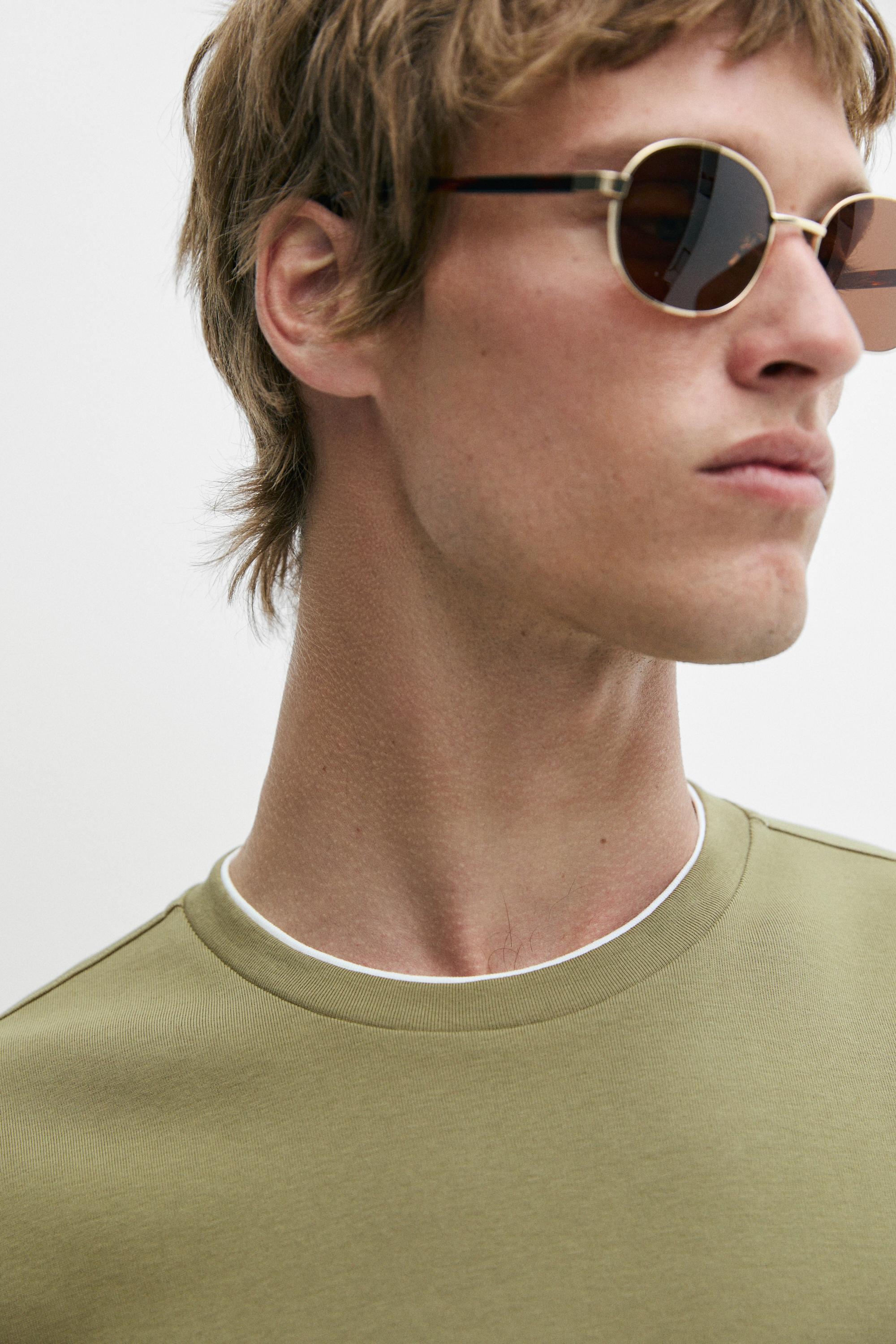 100% cotton layered collar T-shirt — GREEN