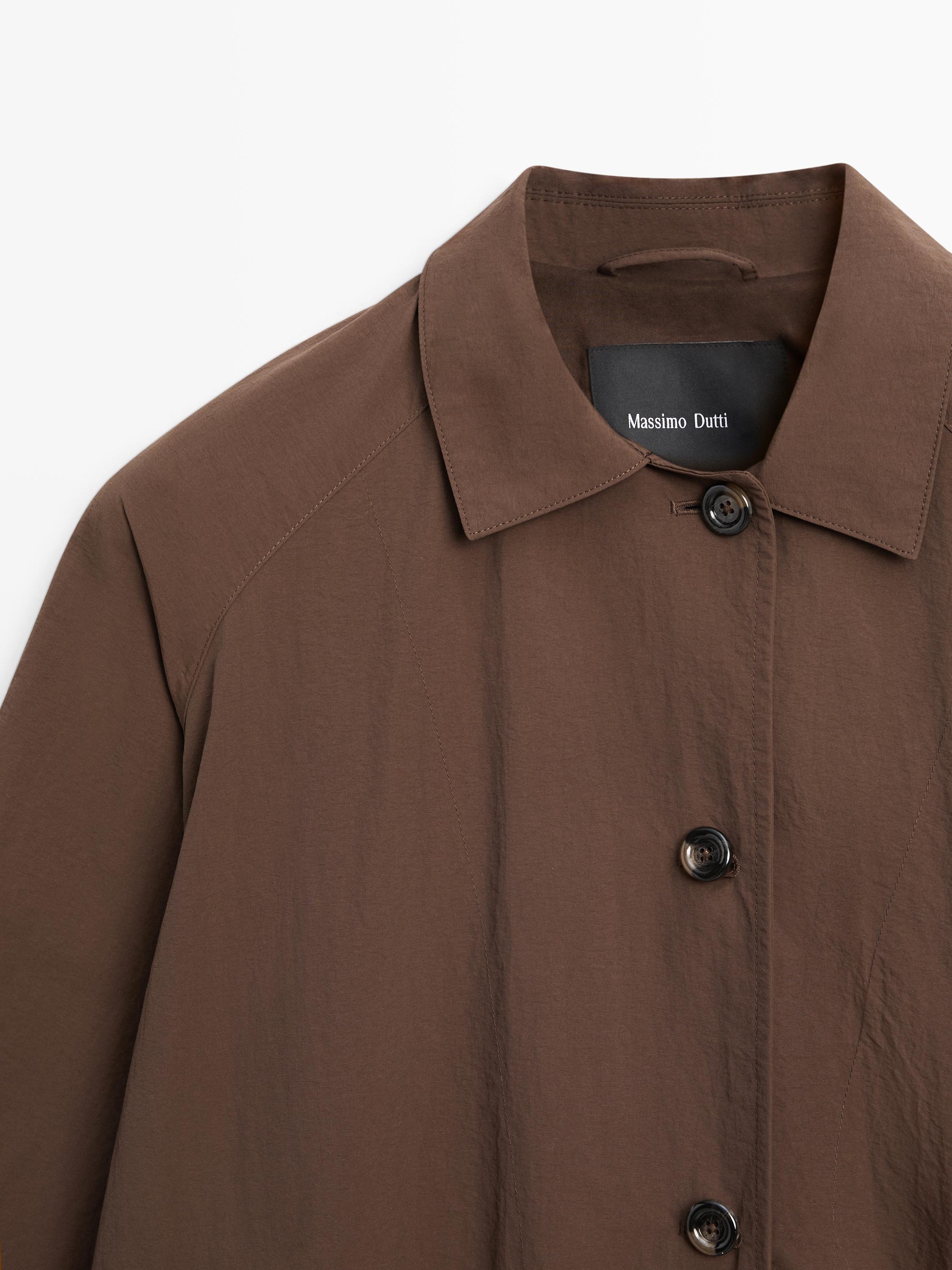 Oversize cape trench with neck detail — BROWN