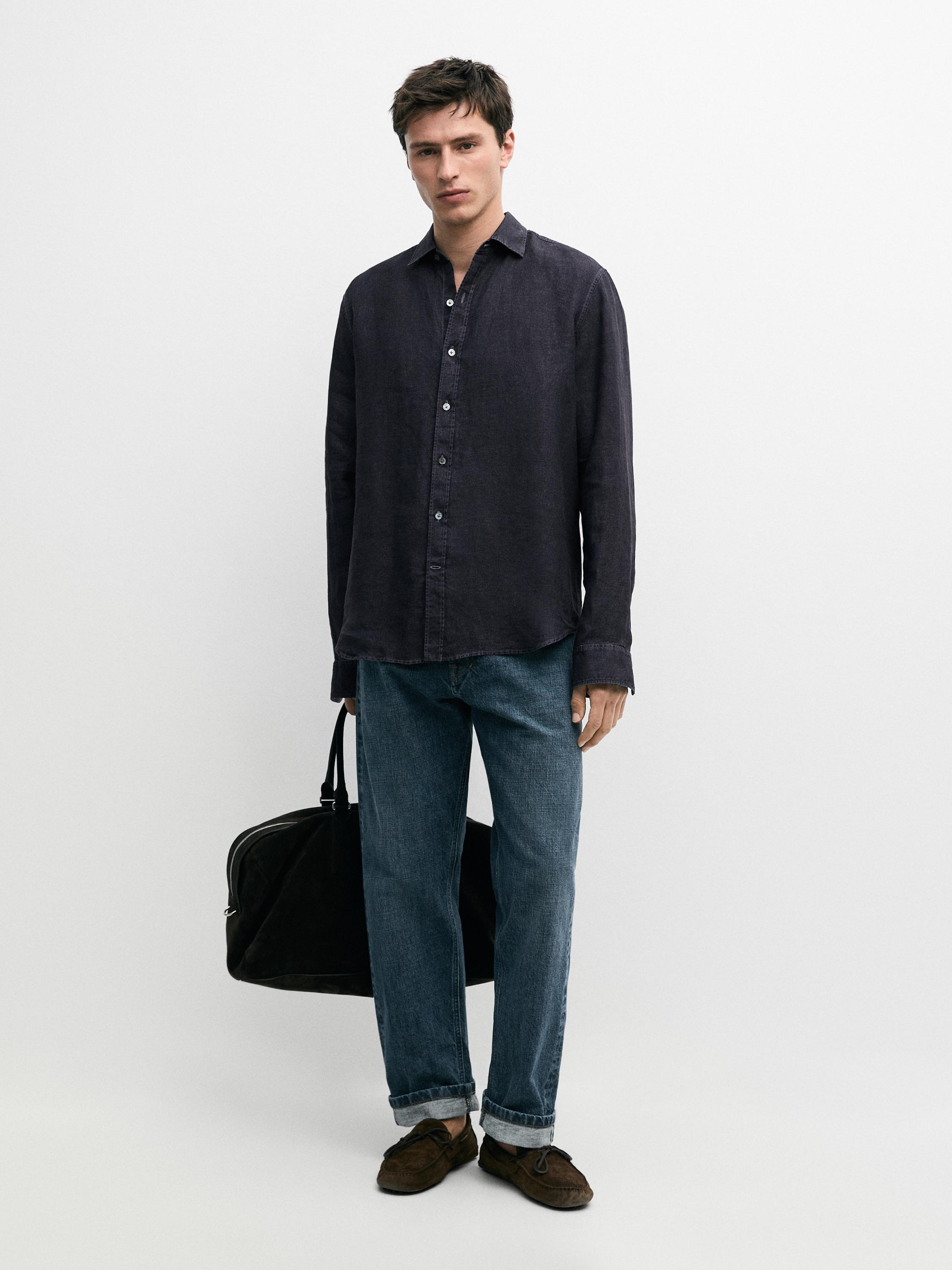 100% linen regular fit shirt — INDIGO
