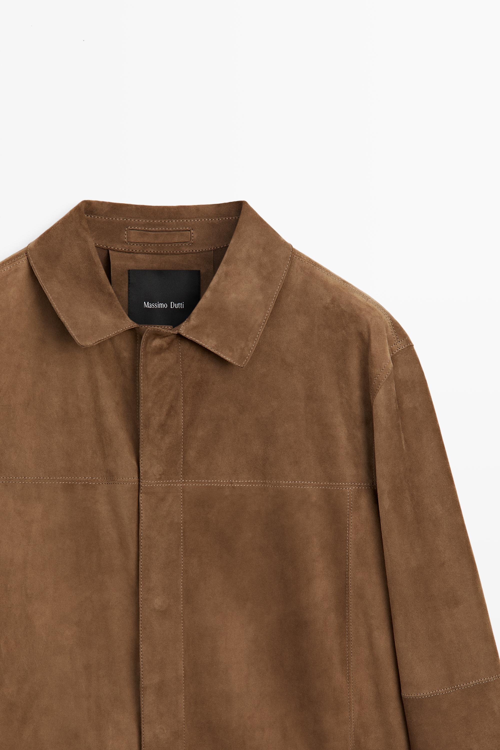 Lightweight suede leather overshirt — BROWN