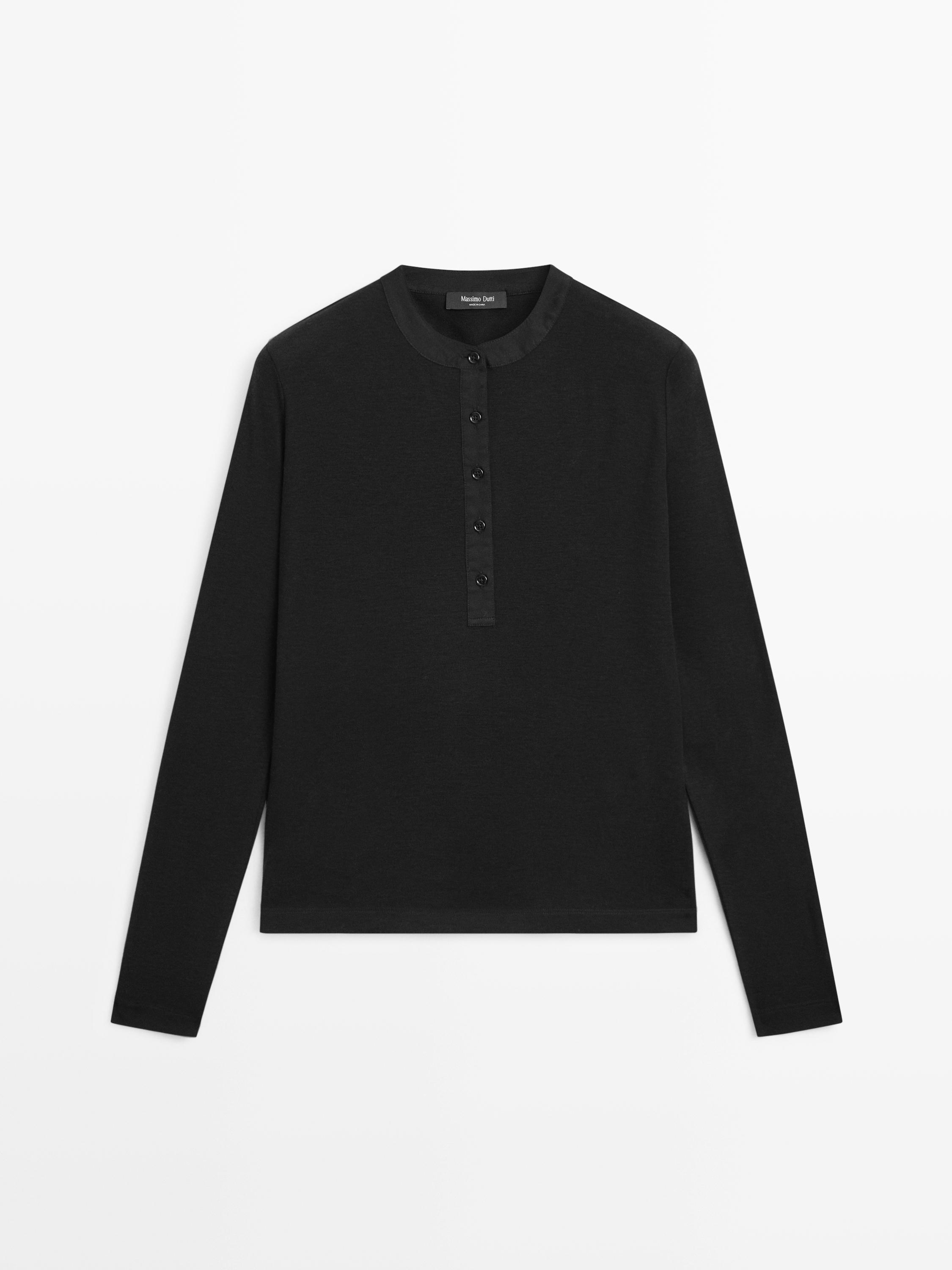 Wool blend henley neck T-shirt