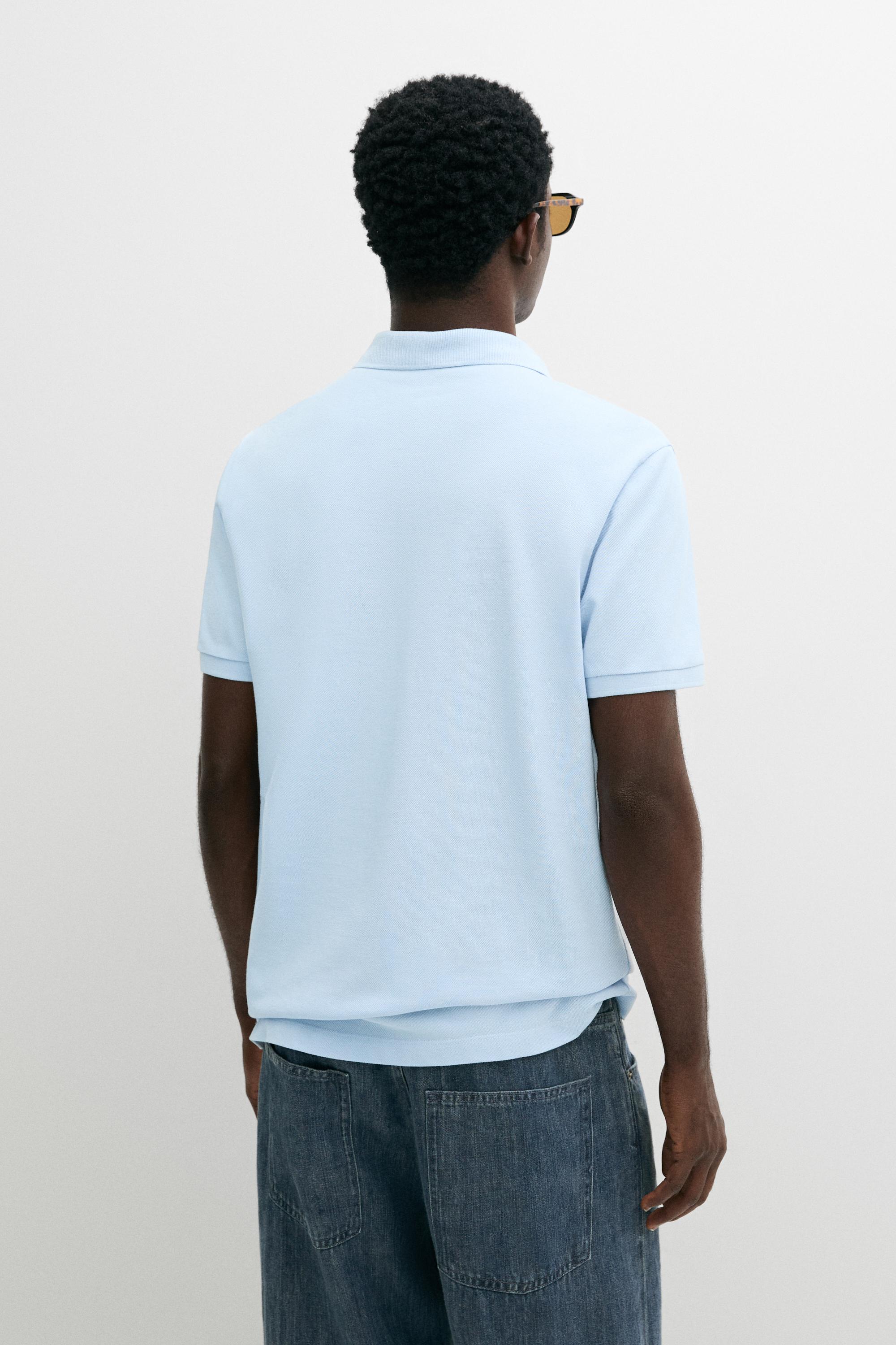 Micro-textured cotton piqué polo shirt — Light Blue