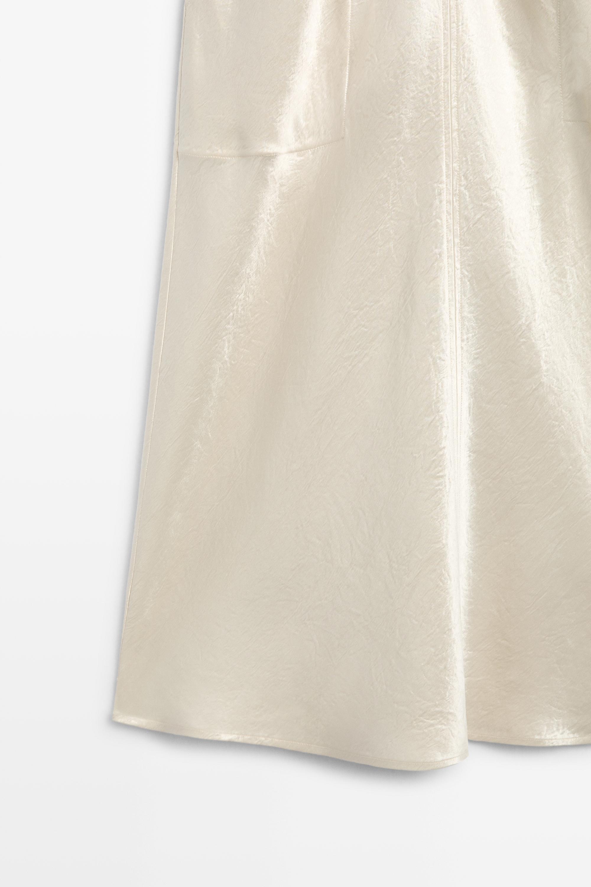 Satin flowing midi dress - STUDIO — Beige