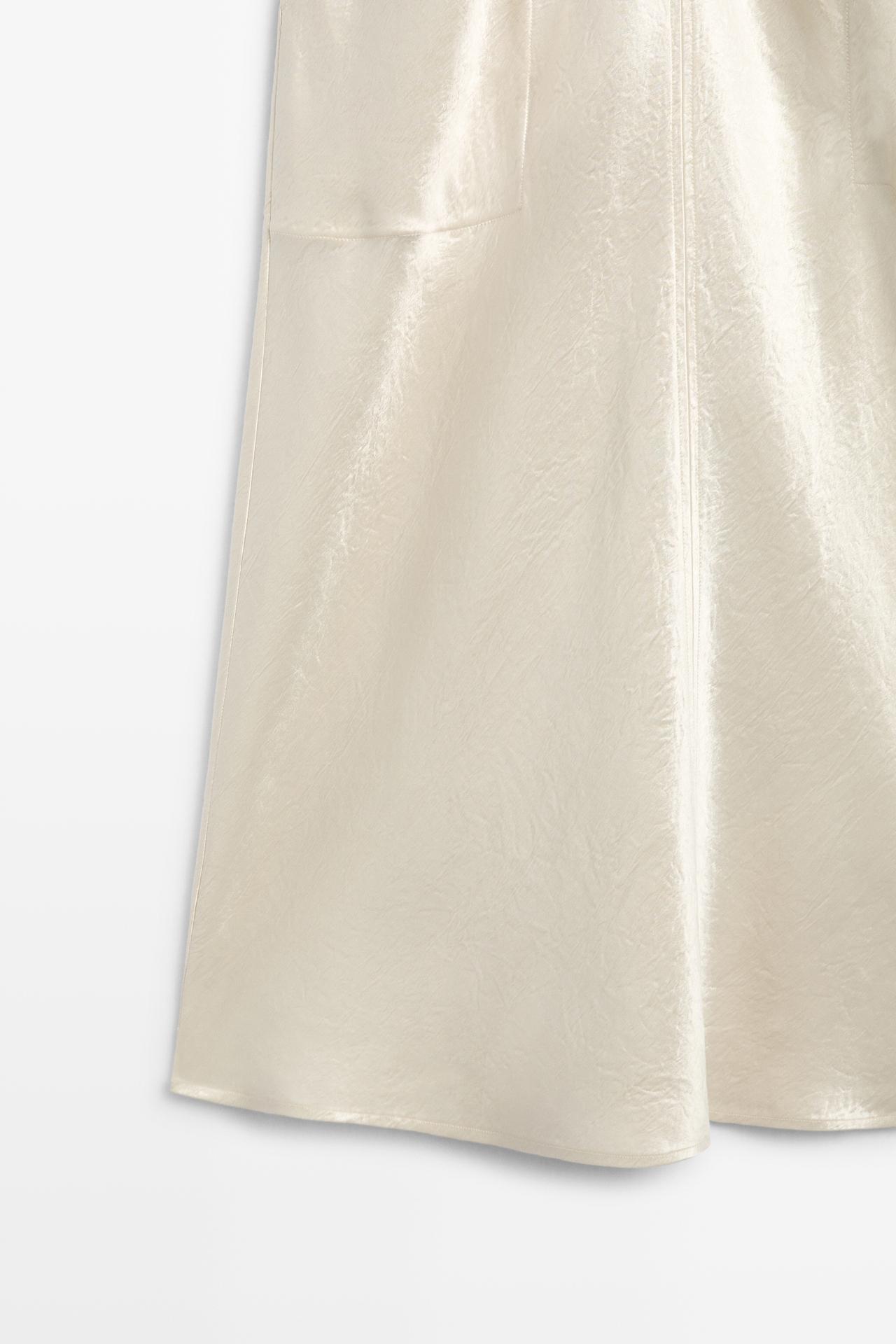 Satin flowing midi dress - STUDIO — Beige