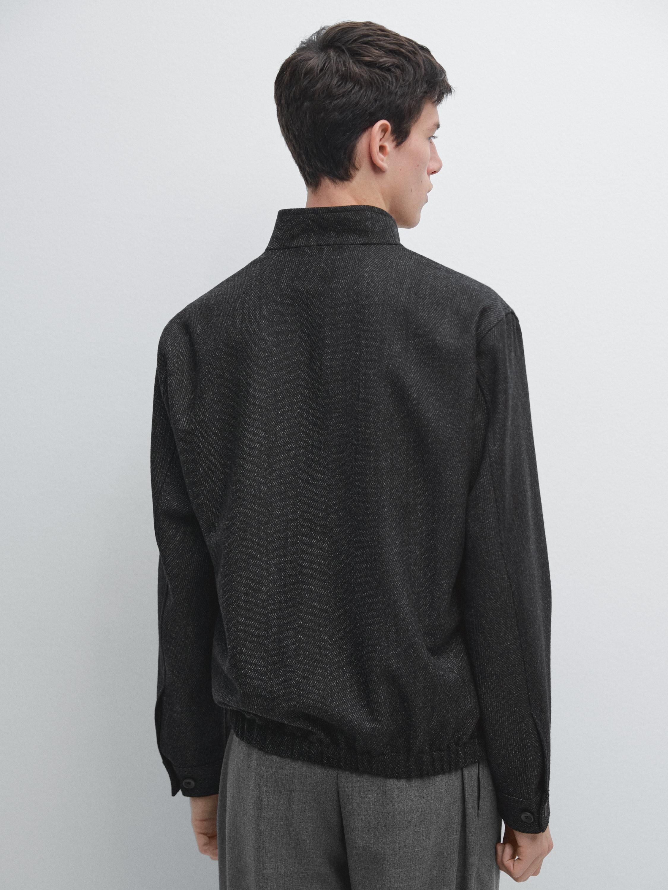 100% wool herringbone bomber jacket — GREY