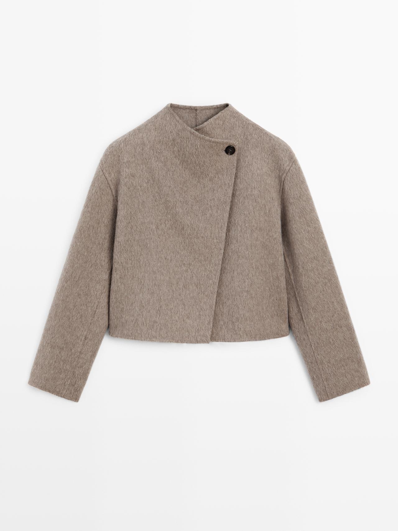 Massimo Dutti - Dames - Korte Jas Met Geborstelde Afwerking - Zand - L