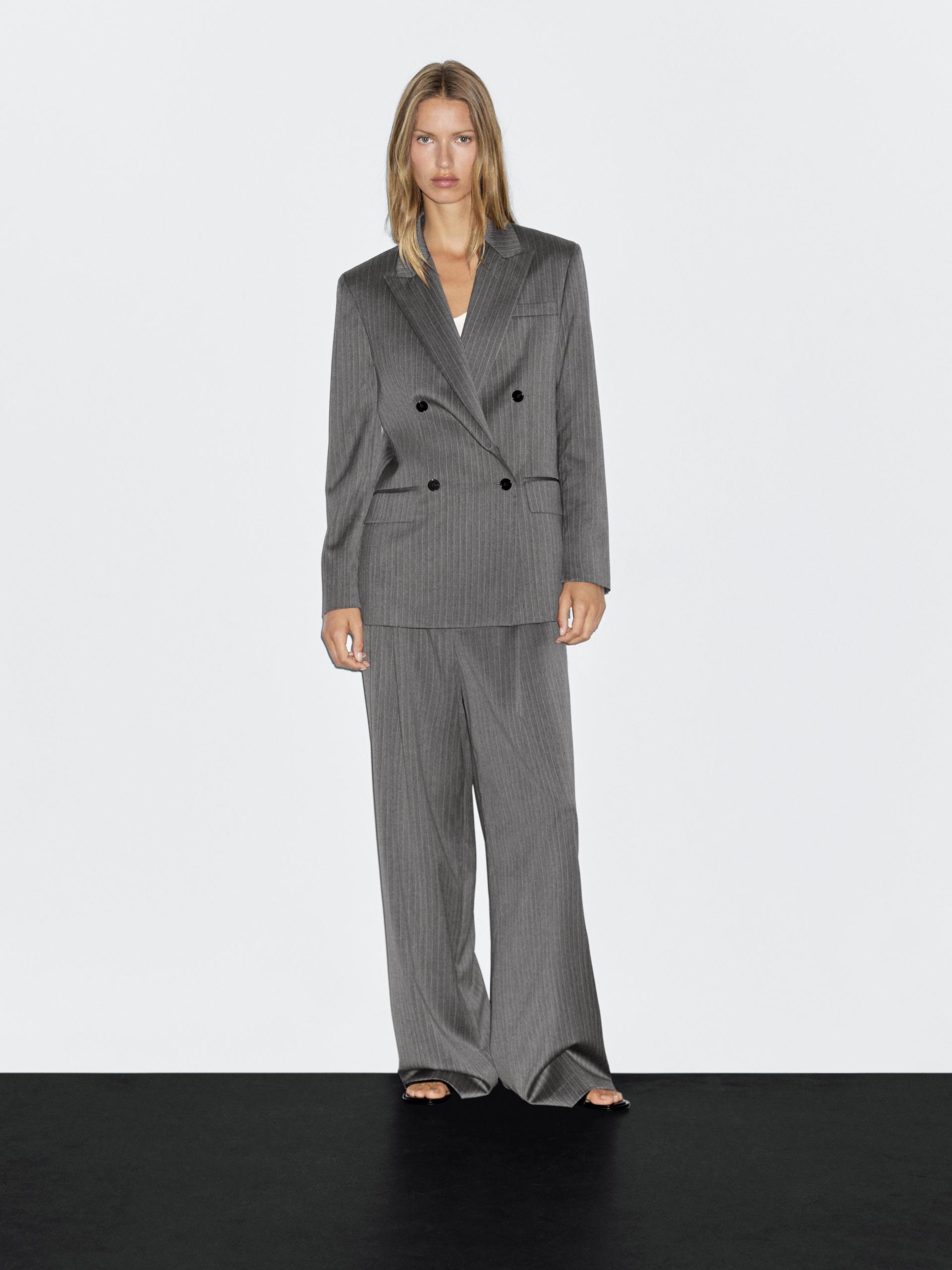 Blazer Gessato 100% Lana - Grigio - 40 (It 44) - Massimo Dutti - Femminile