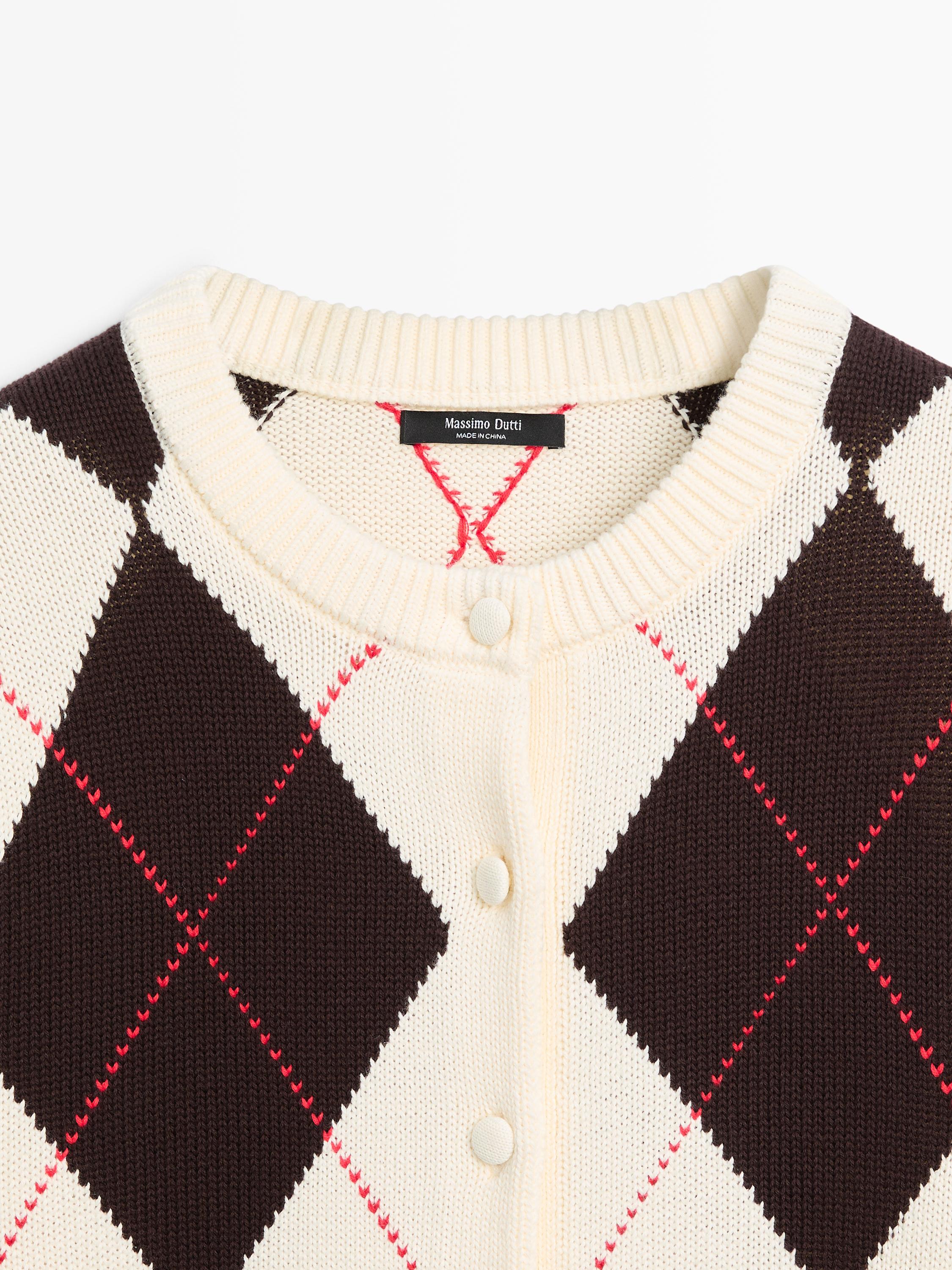 Cotton argyle knit cardigan · Cream · Cardigan | Massimo Dutti