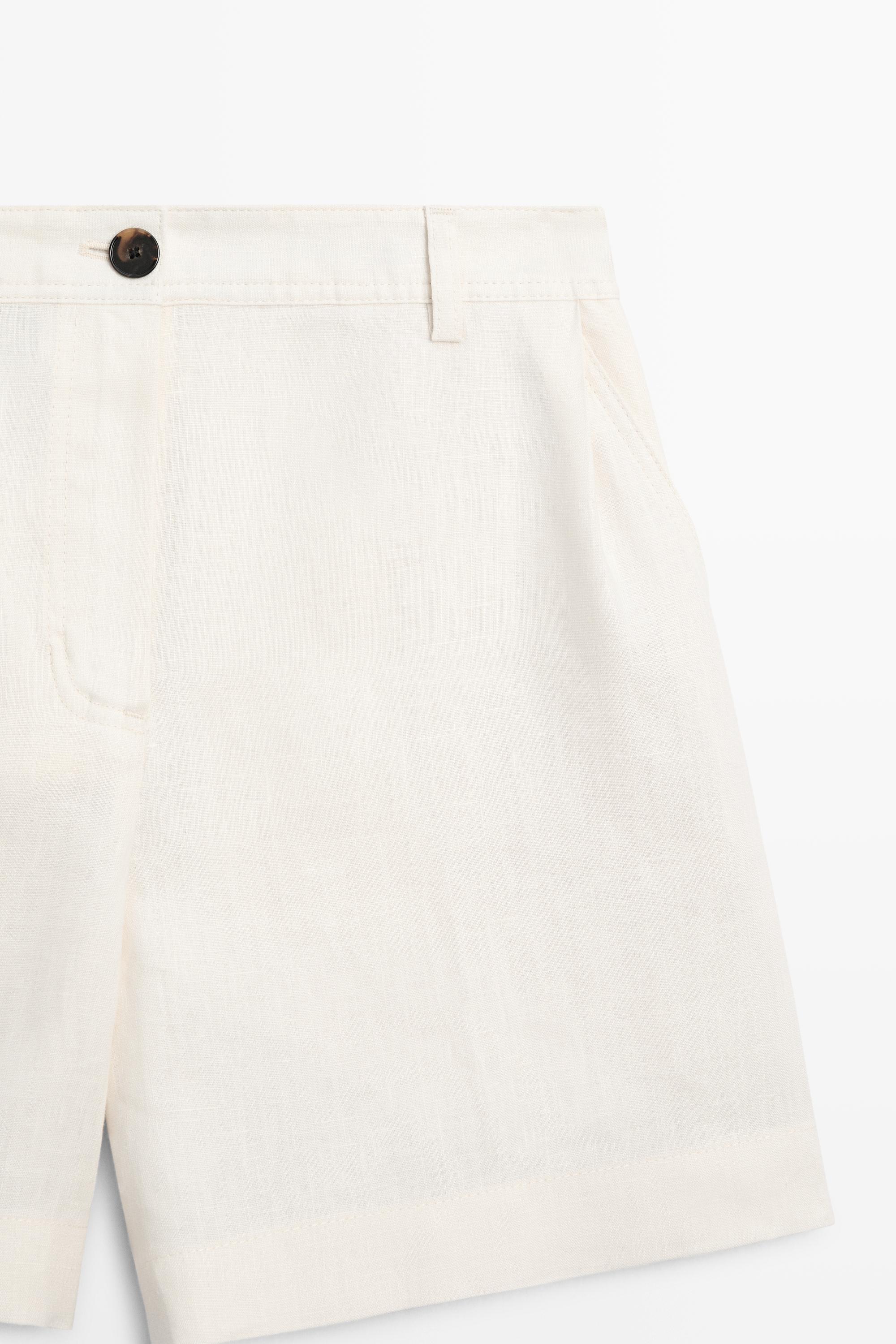 Pleated 100% linen shorts — Off white