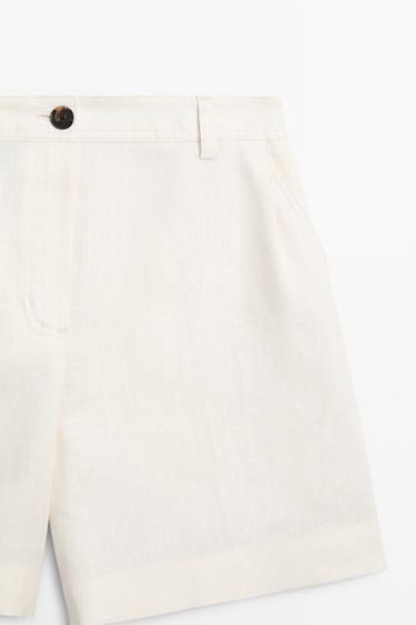 Pleated 100% linen shorts — Off white 4