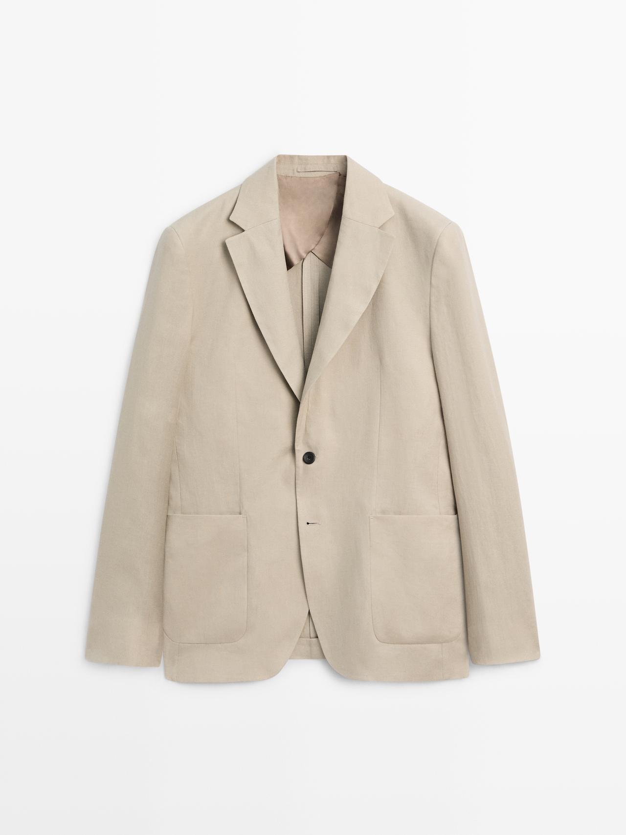 Massimo Dutti - Herre - Habitjakke I 100 % Hør - Beige - 56