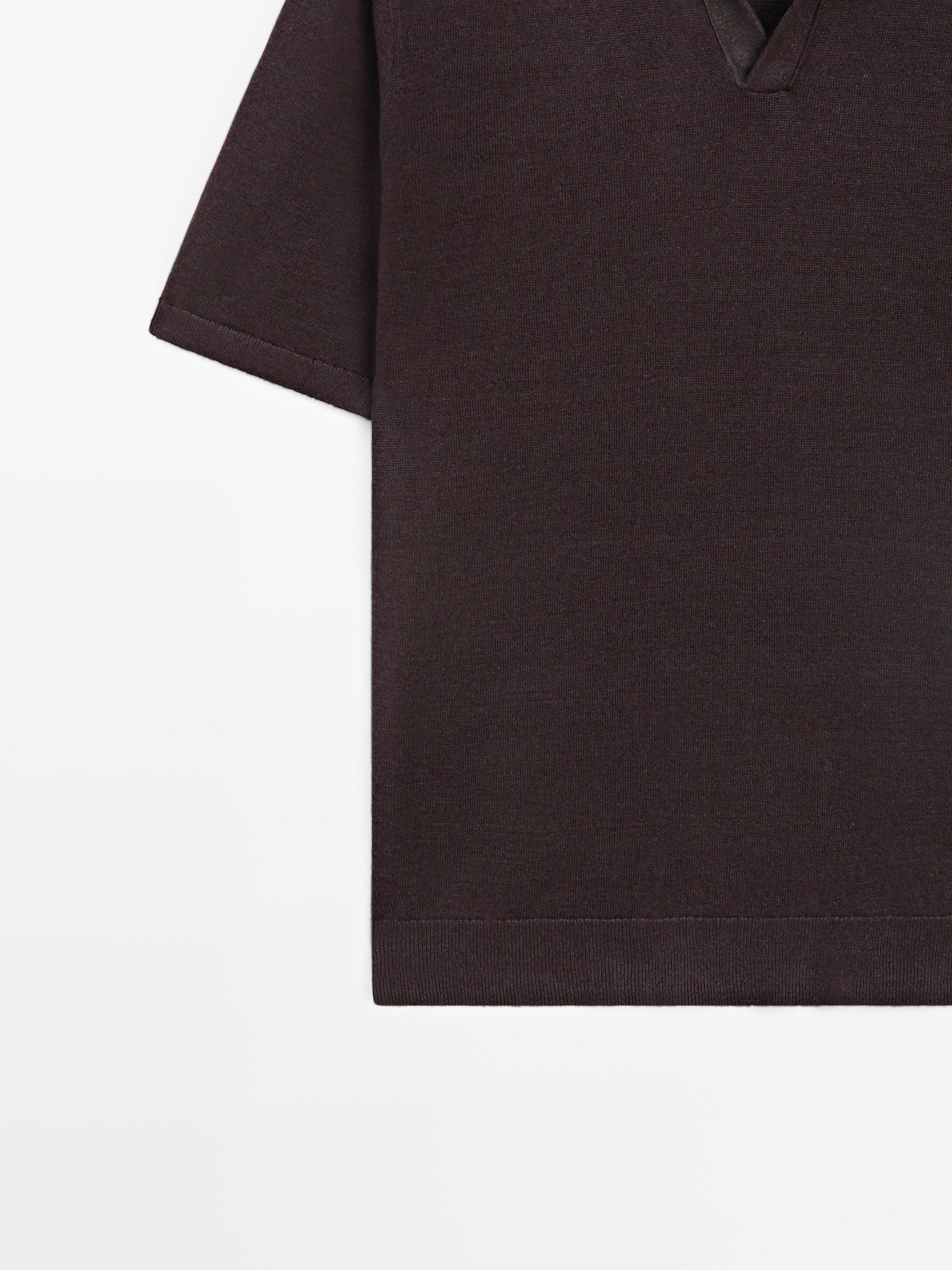 Linen V-neck polo sweater — BURGUNDY