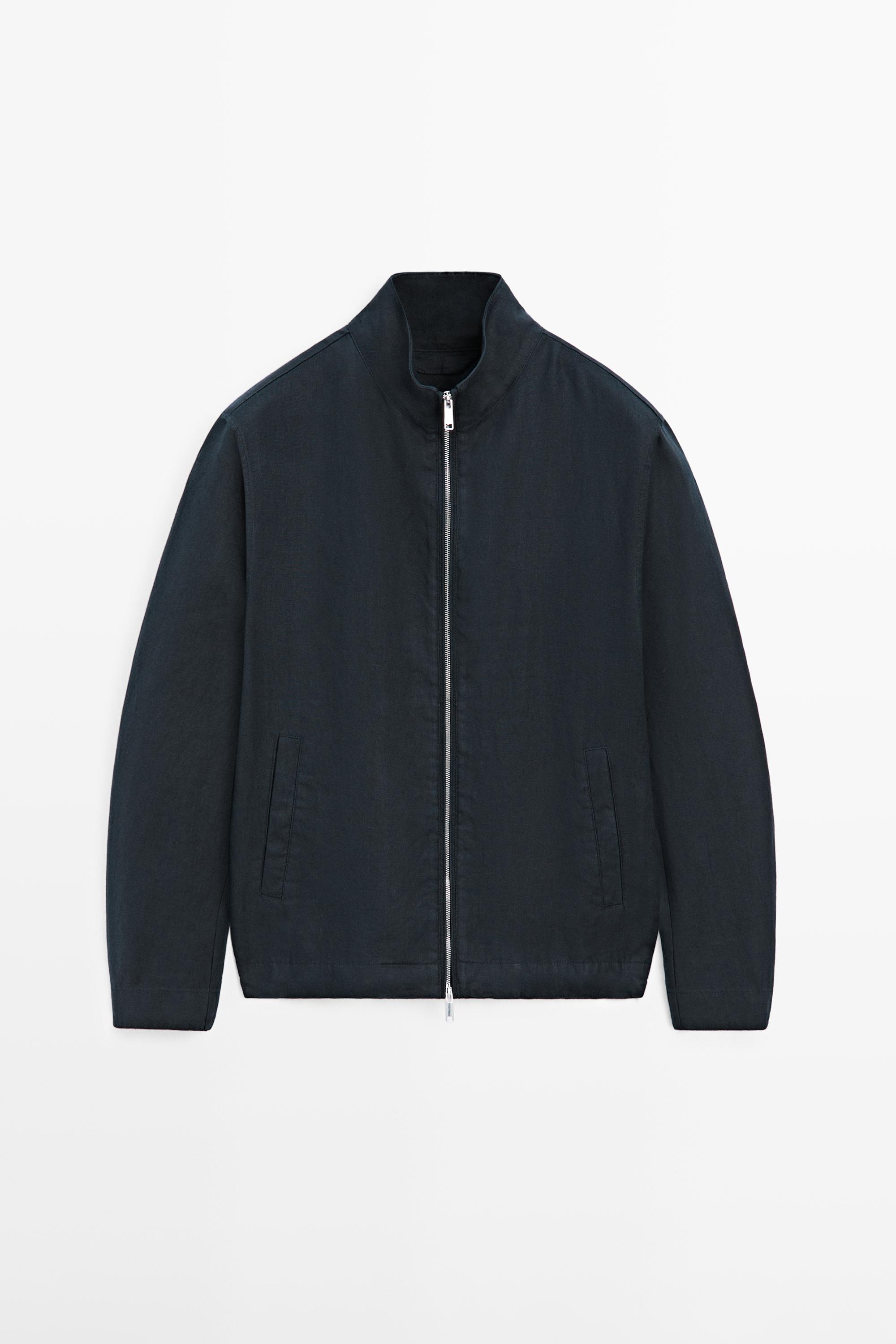 Linen bomber jacket — NAVY BLUE