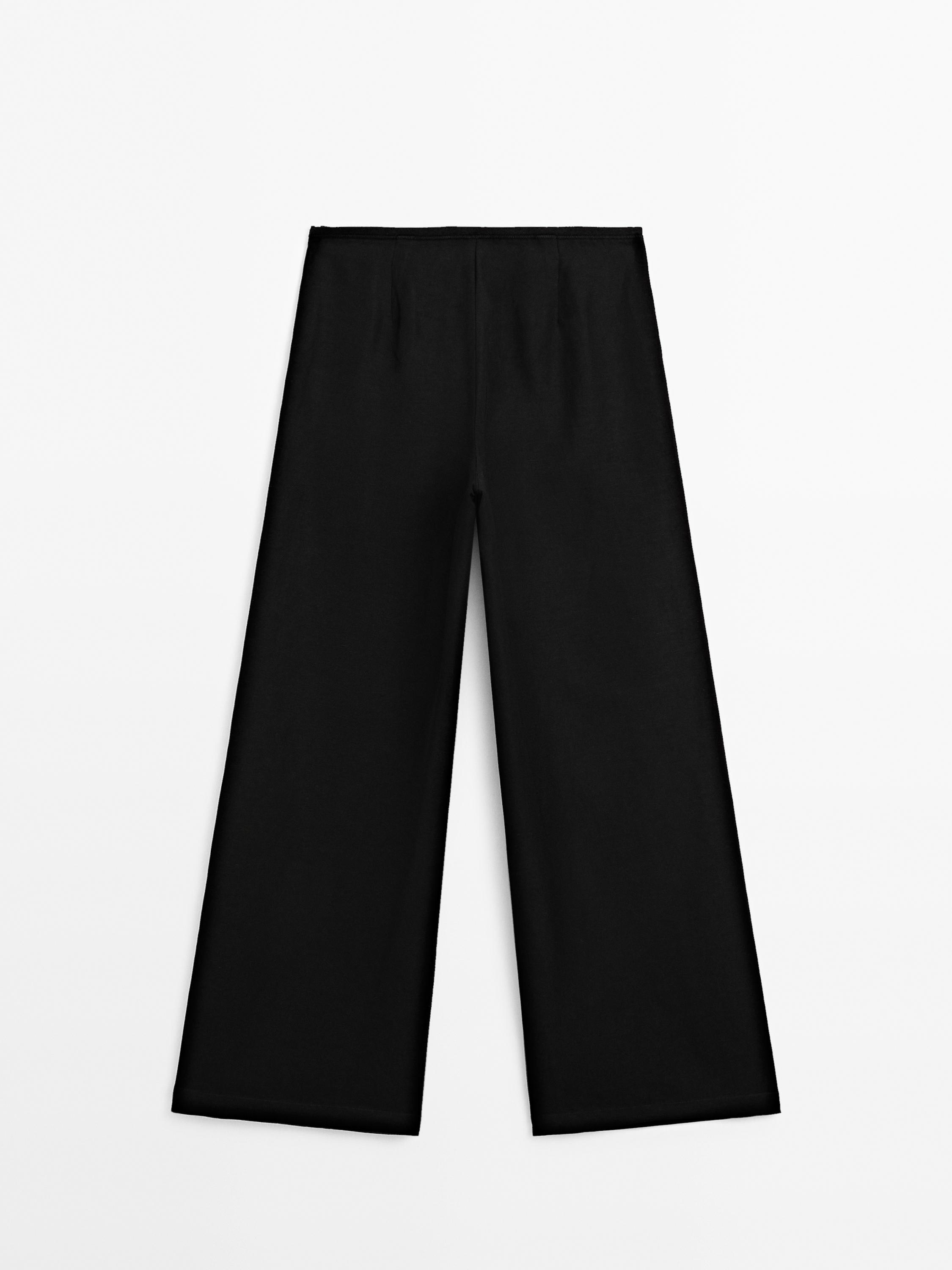 Linen blend trousers with elastic waistband