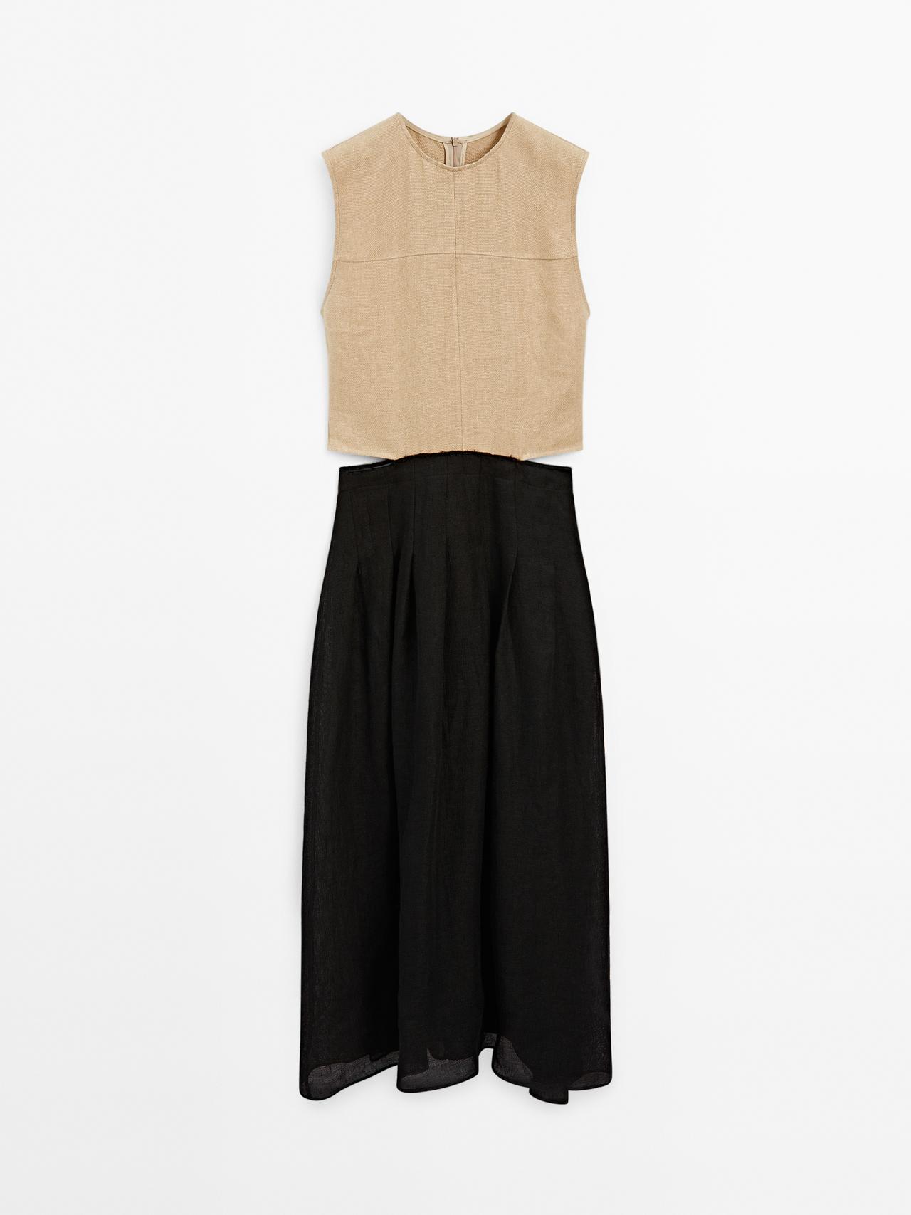 Massimo Dutti - Dame - Lang Kjole Med Kontrast Og Slidser I Siden - Sort - 38