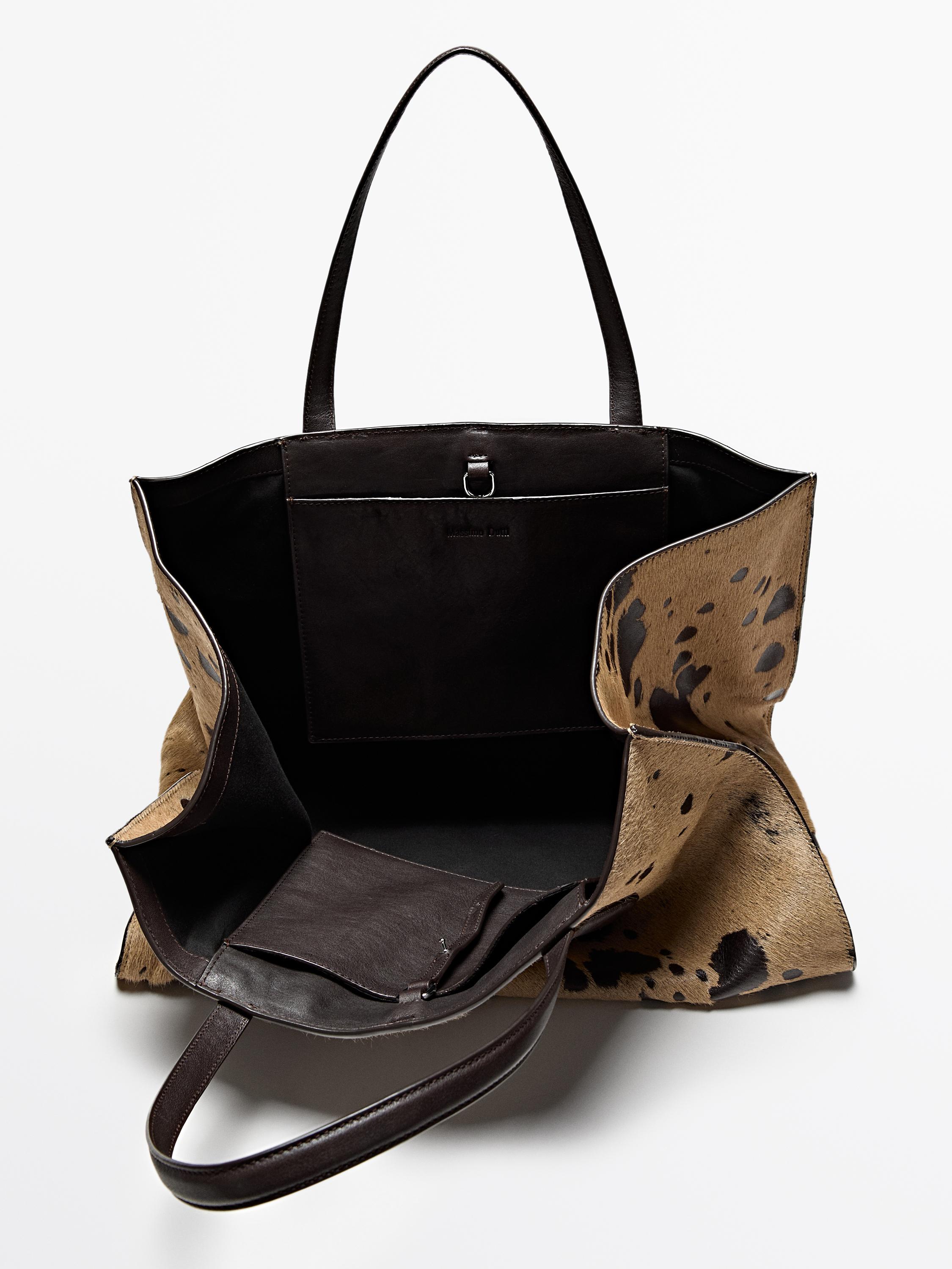 Leren maxi MD ICON schoudertas met haarprint