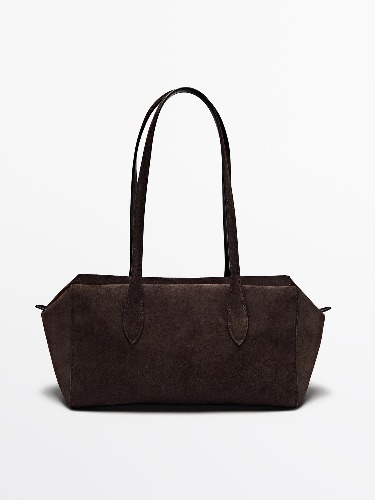 Massimo Dutti - Dame - West Satchel-Taske I Spaltlæder - Brun - 01