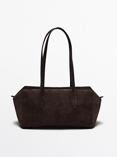Split leather west satchel bag — BROWN 2