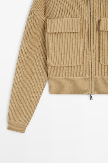 Zip-up knit cardigan with cotton — CAMEL 7