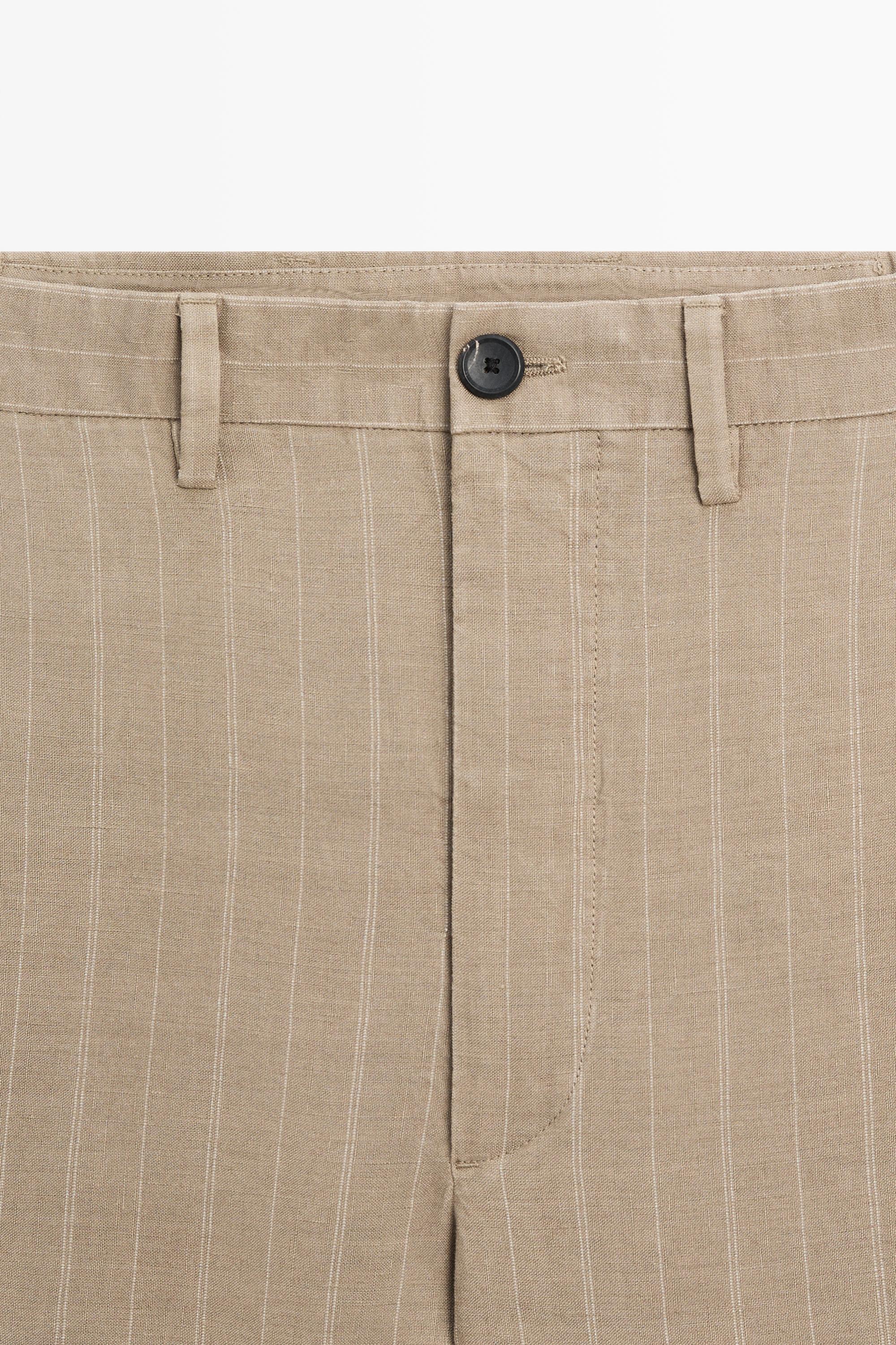 100% linen striped pants — BEIGE