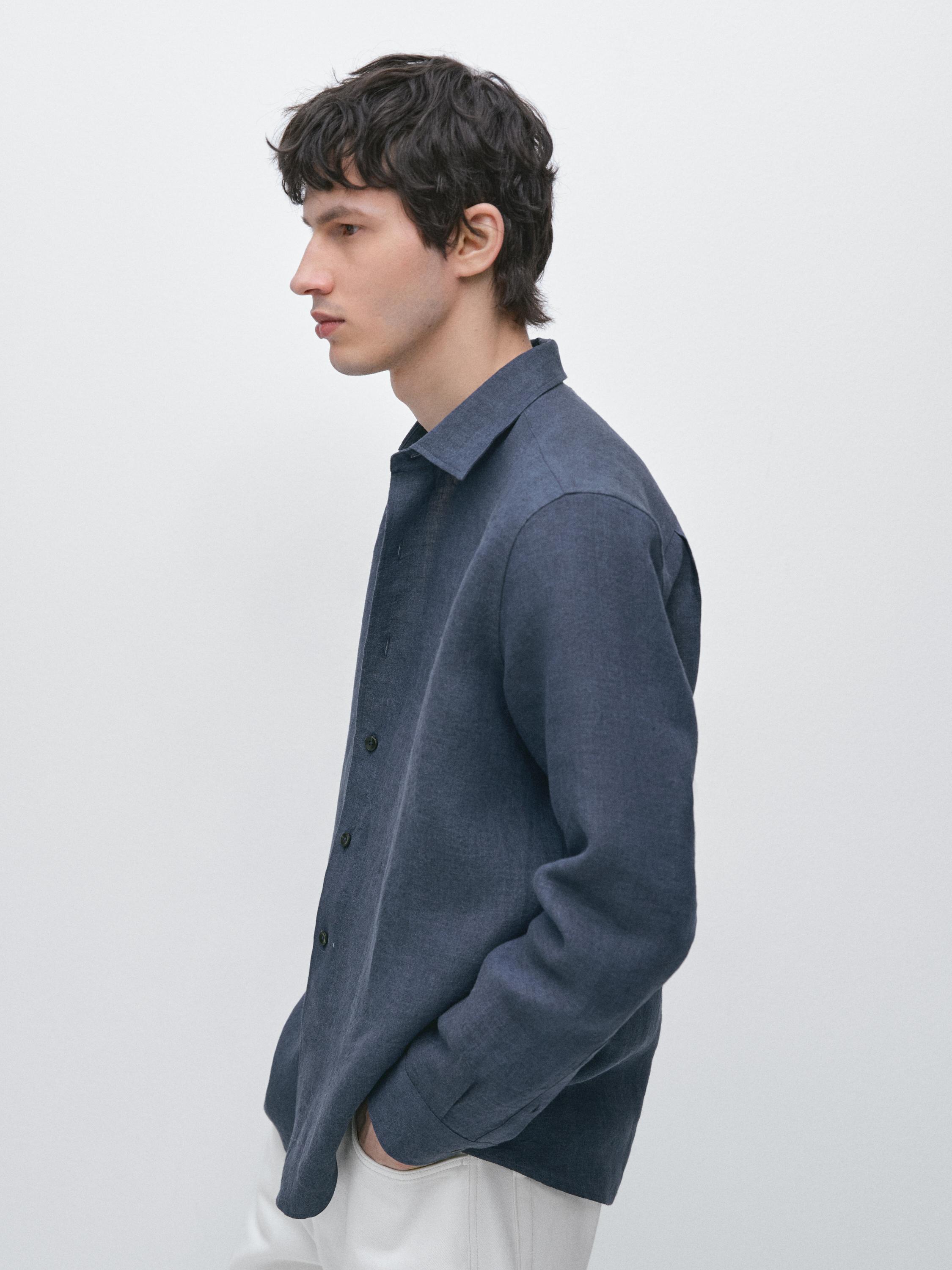 قميص كتان 100% بقصة عادية