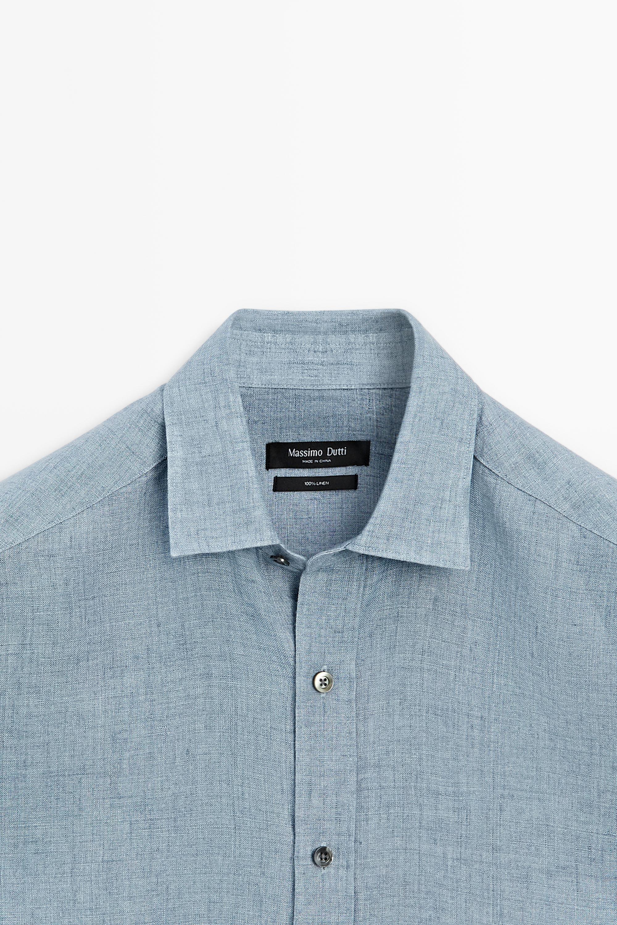 Regular fit 100% linen delavé shirt — DEEP BLUE