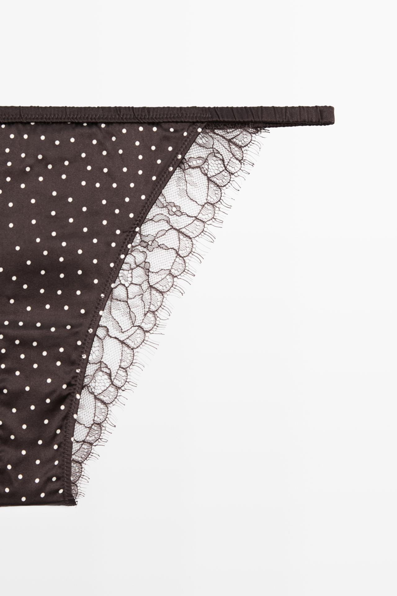 Polka dot briefs with lace detail — BROWN
