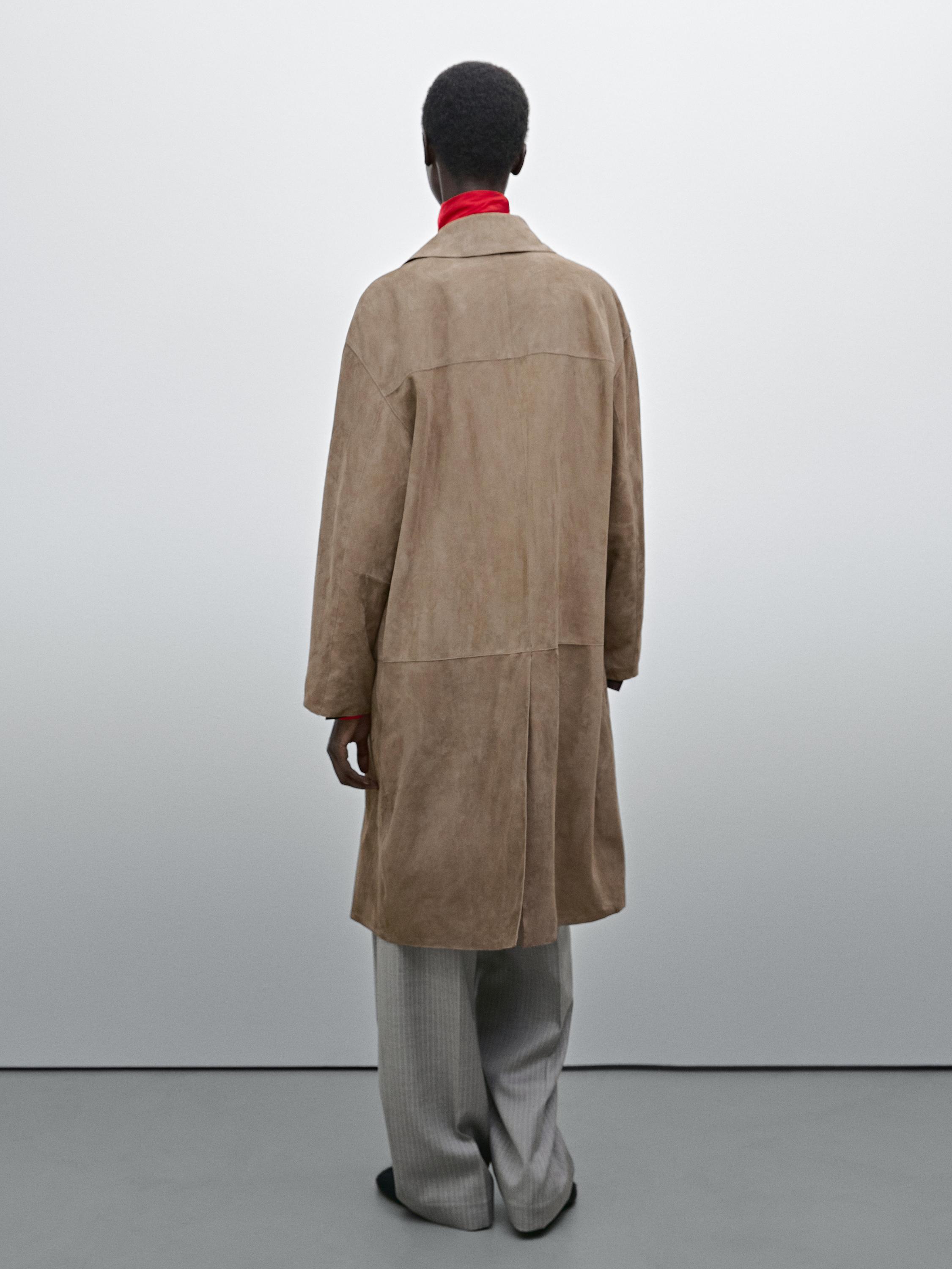 Suede leather trench coat