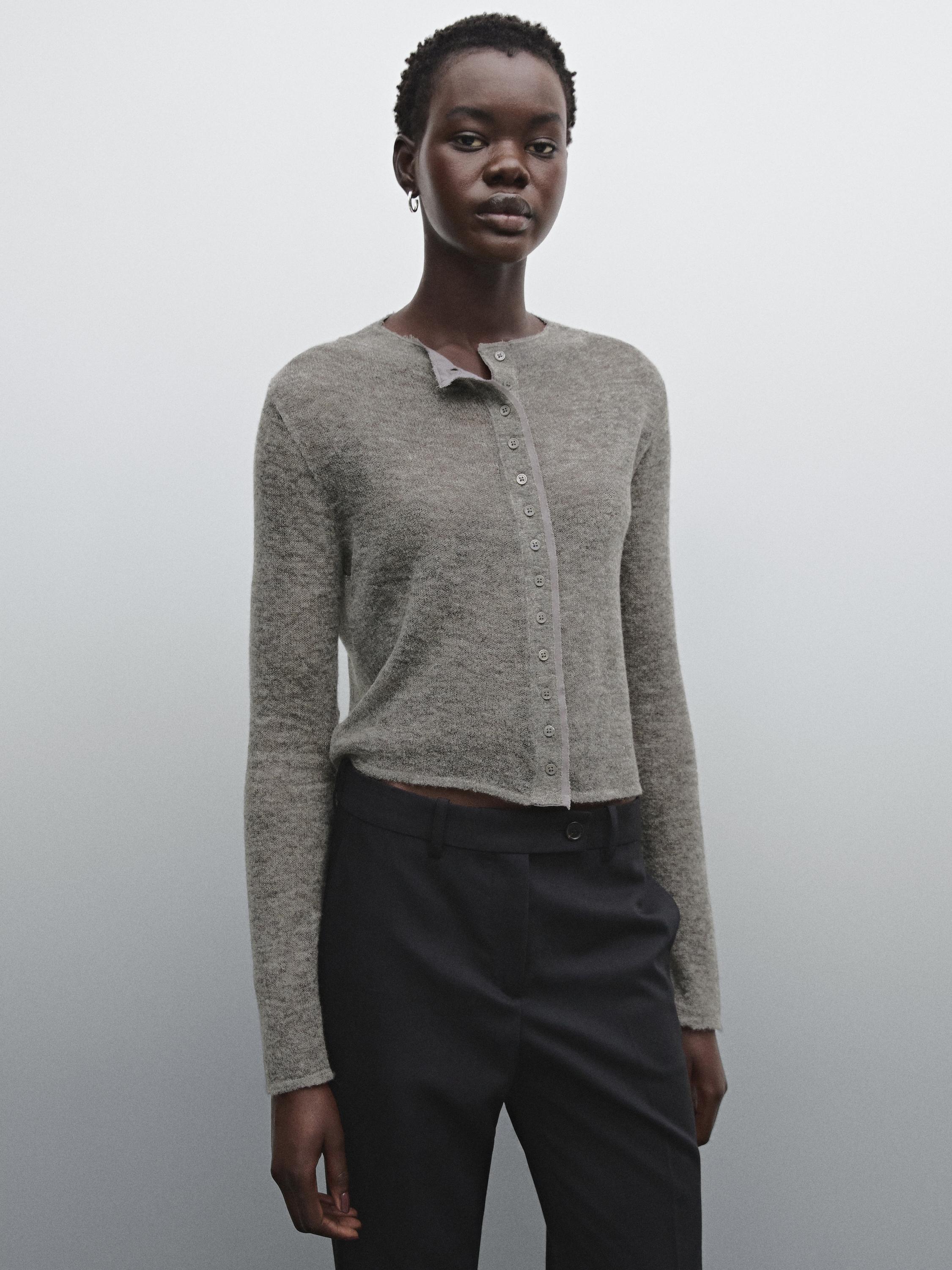 Short wool blend matching cardigan