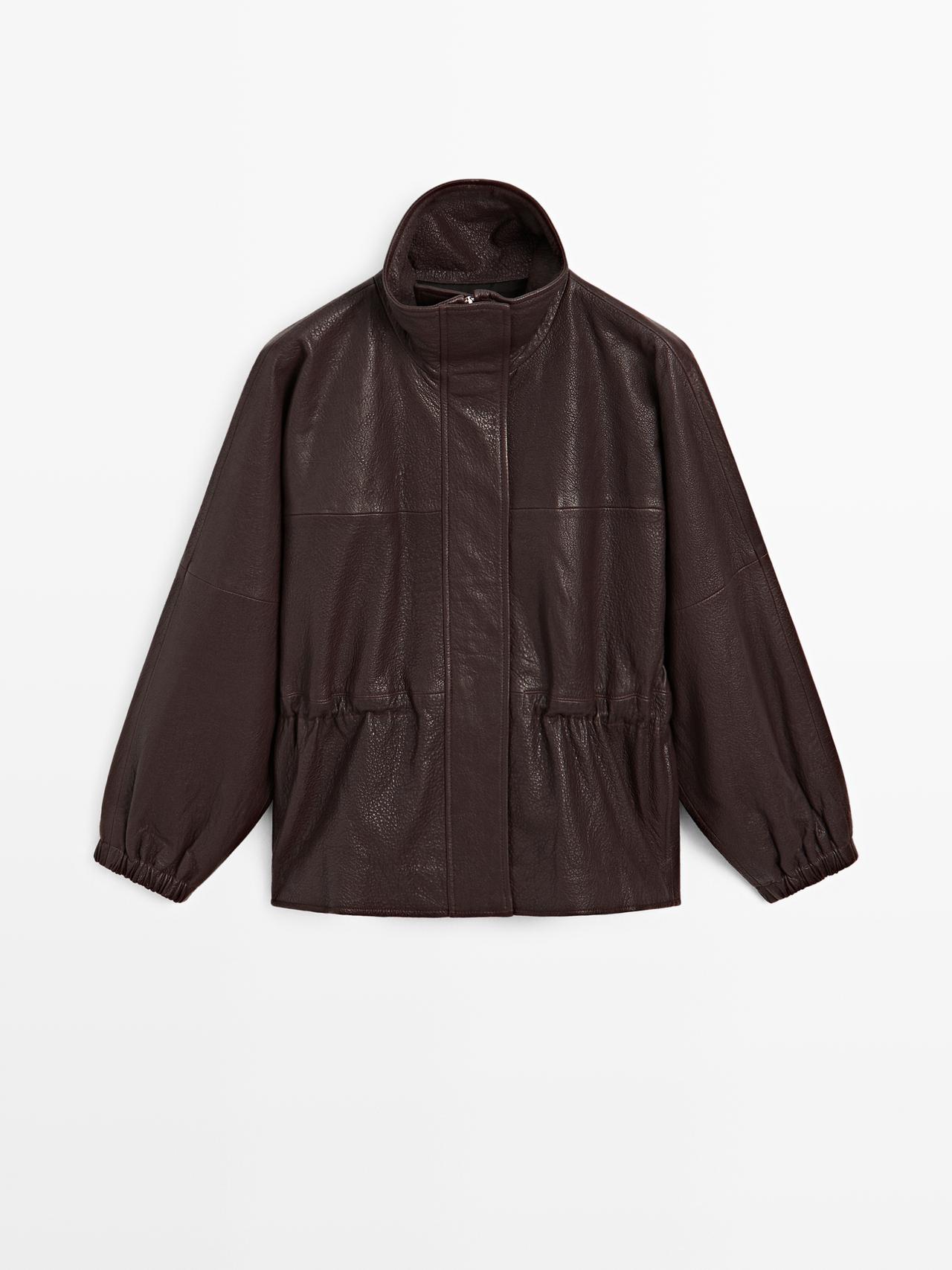 Massimo Dutti - Dame - Jakke I Nappalæder Med Grynet Finish - Brun - S
