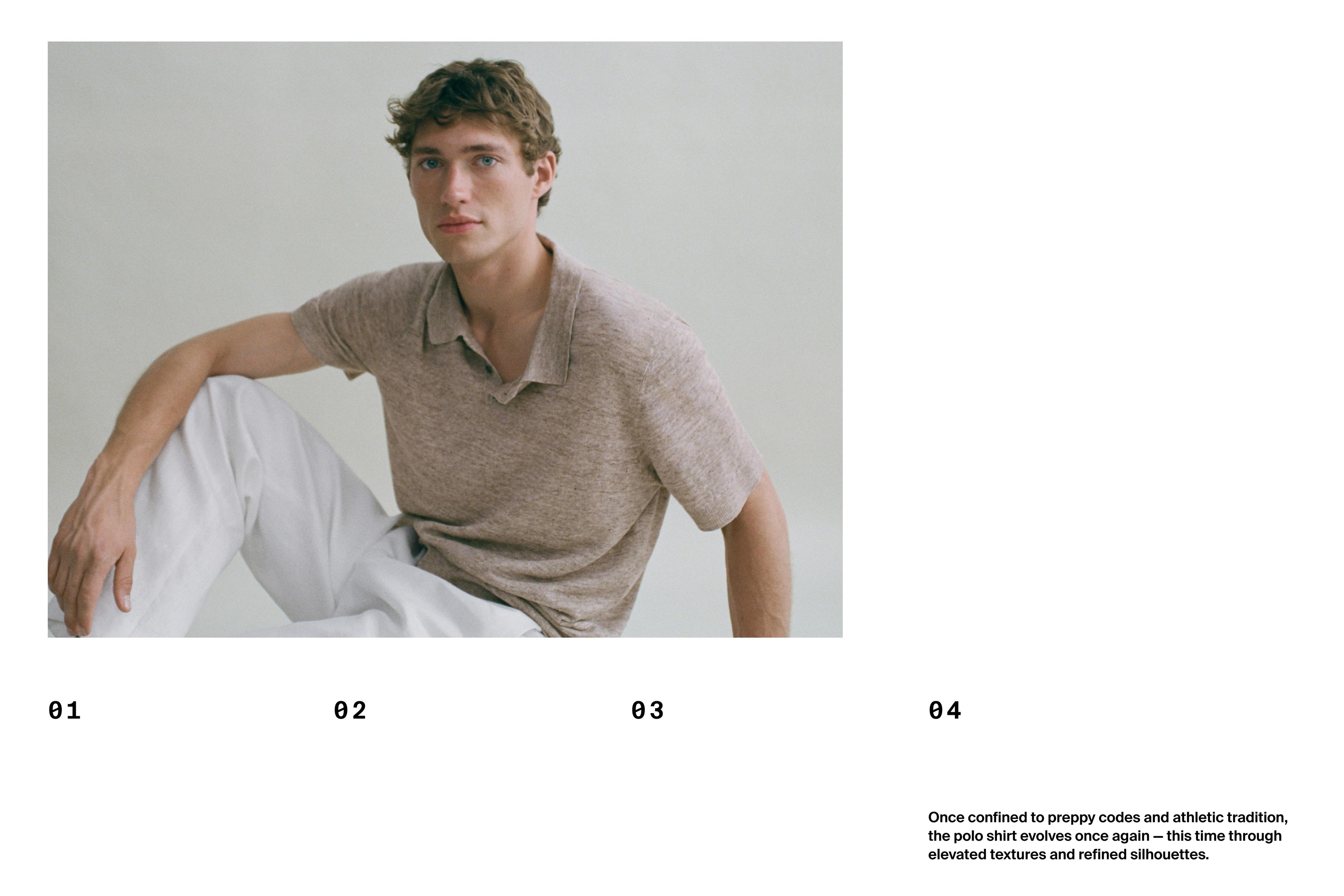 Melange linen knit polo shirt