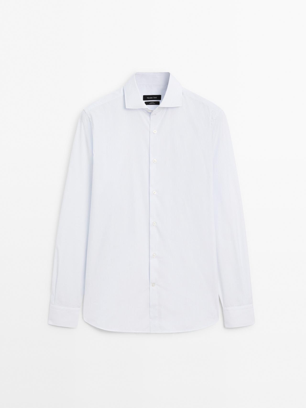 Massimo Dutti - Herre - Stribet, Slim Fit Skjorte I 100 % Bomuld - Himmelblå - 39