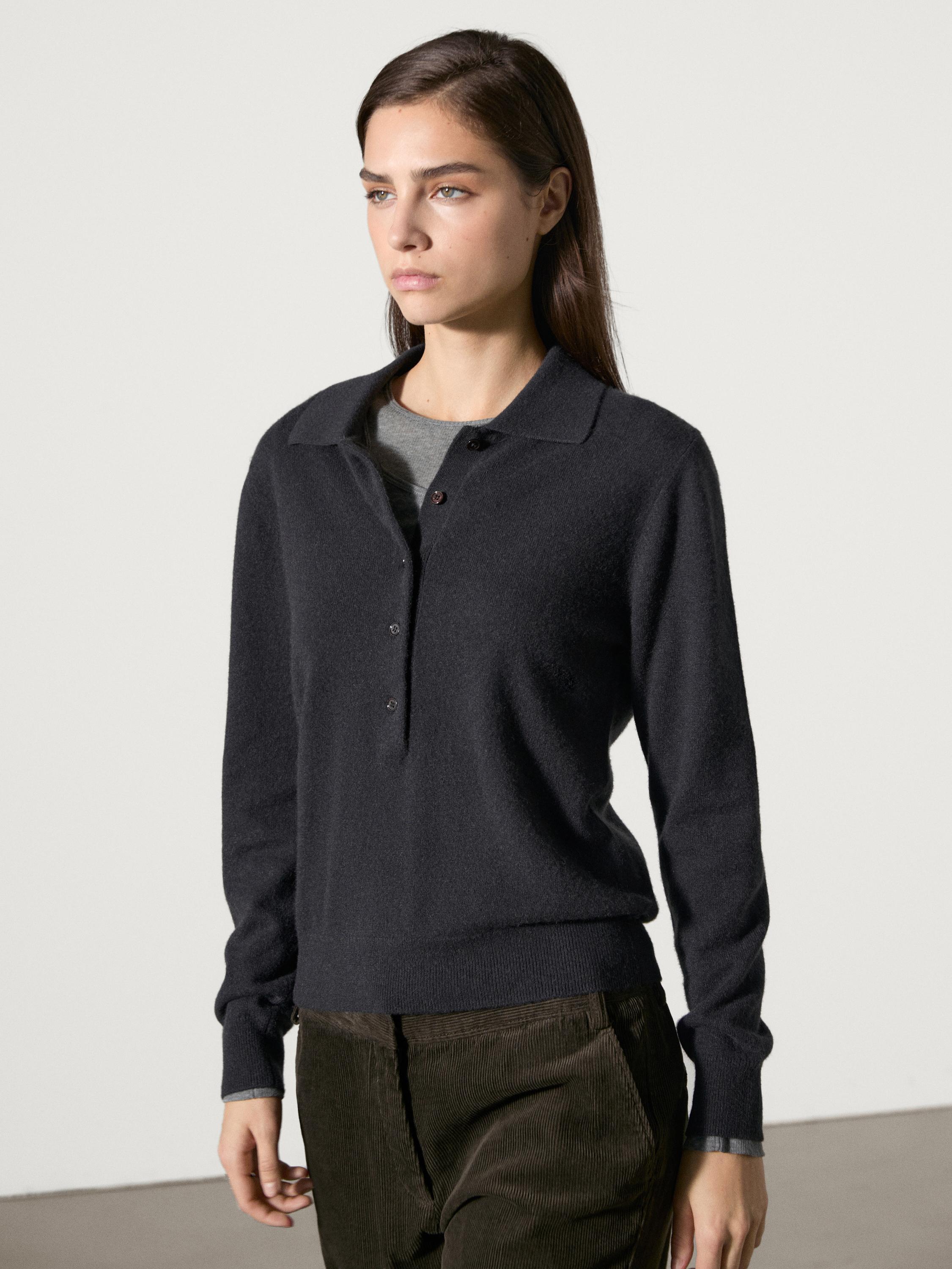 Pull polo en maille 100 % cachemire