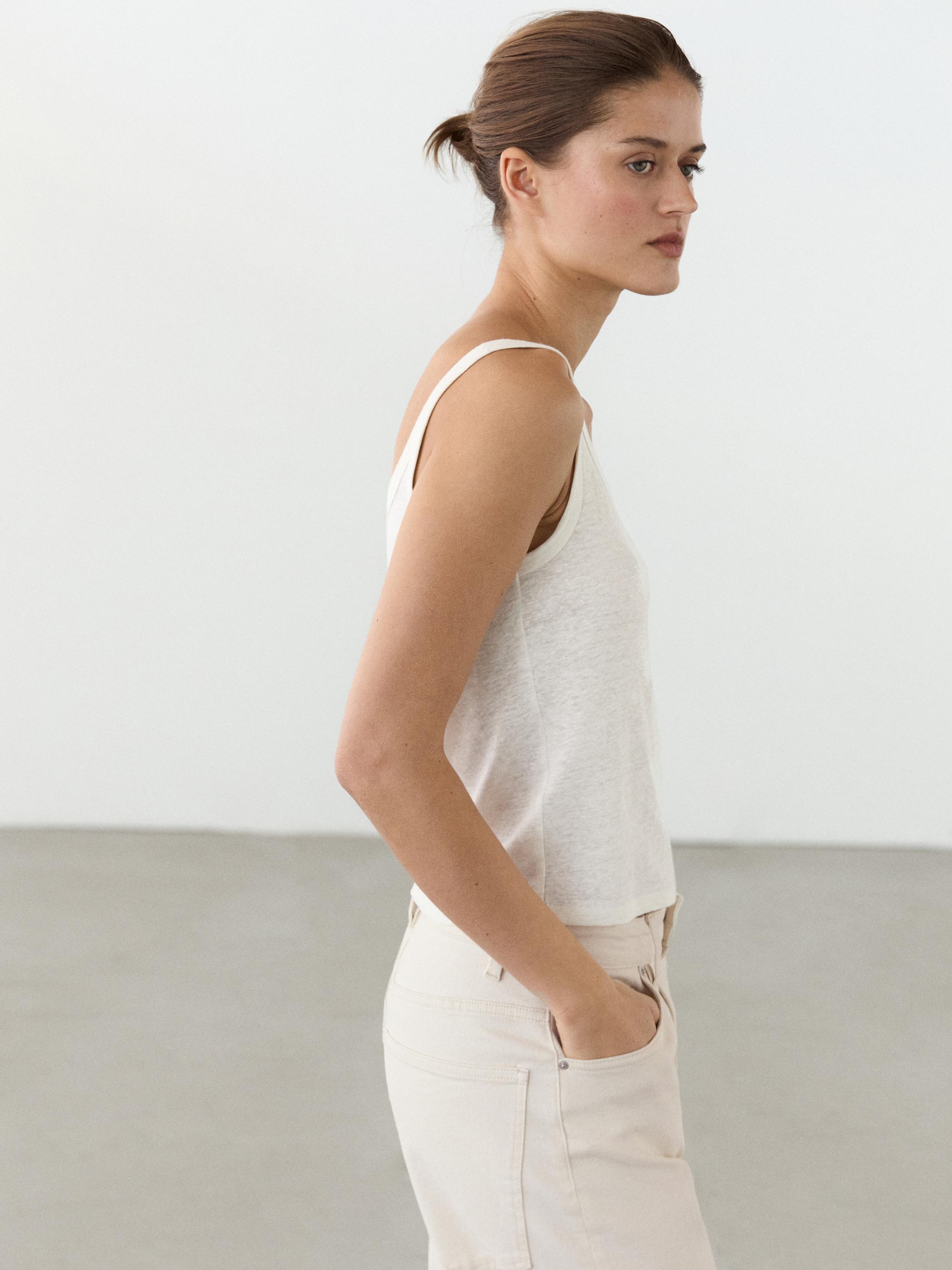 Linen blend strappy top