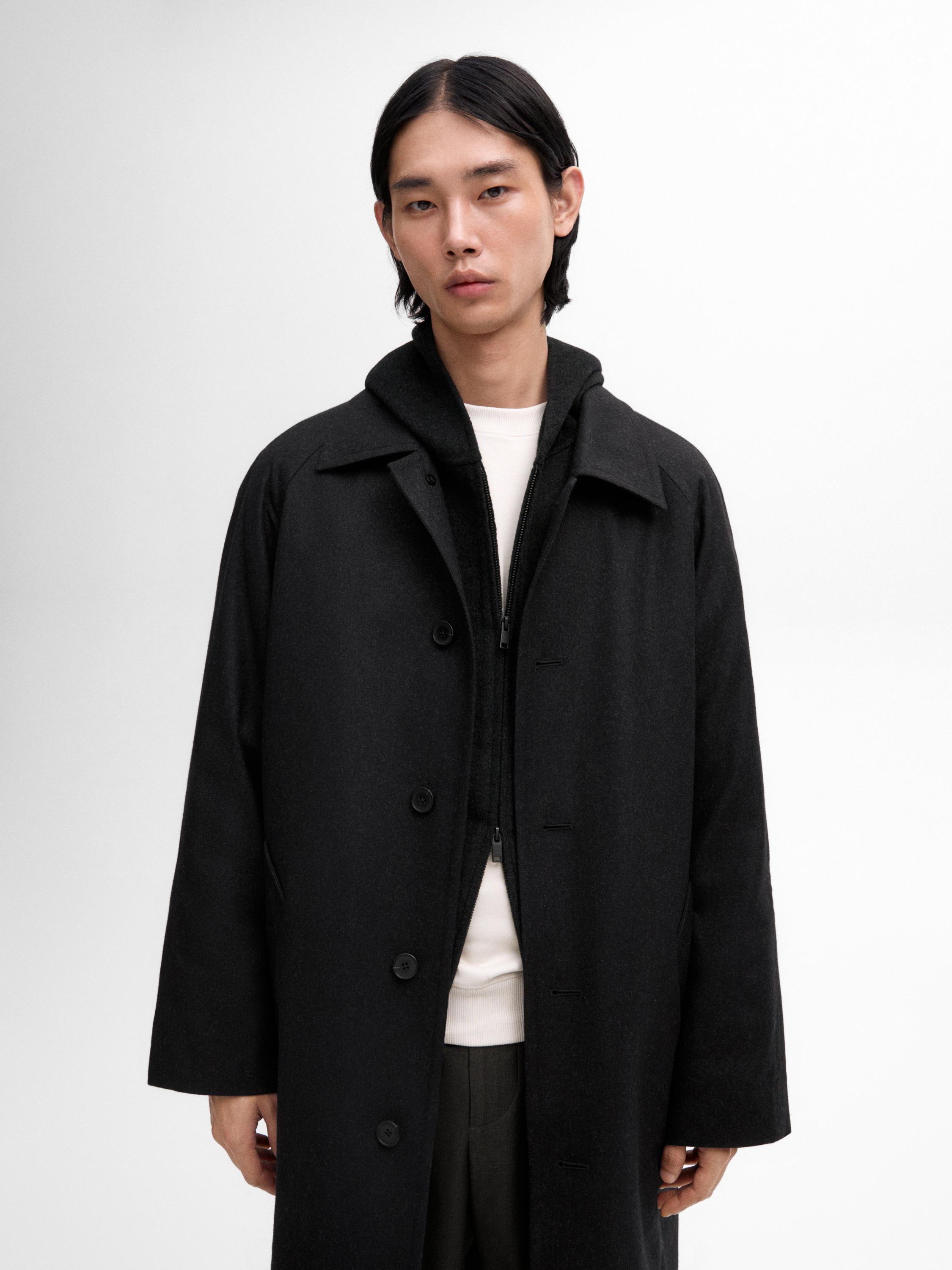 Long melange wool blend coat · Grey · Coats And Jackets | Massimo Dutti